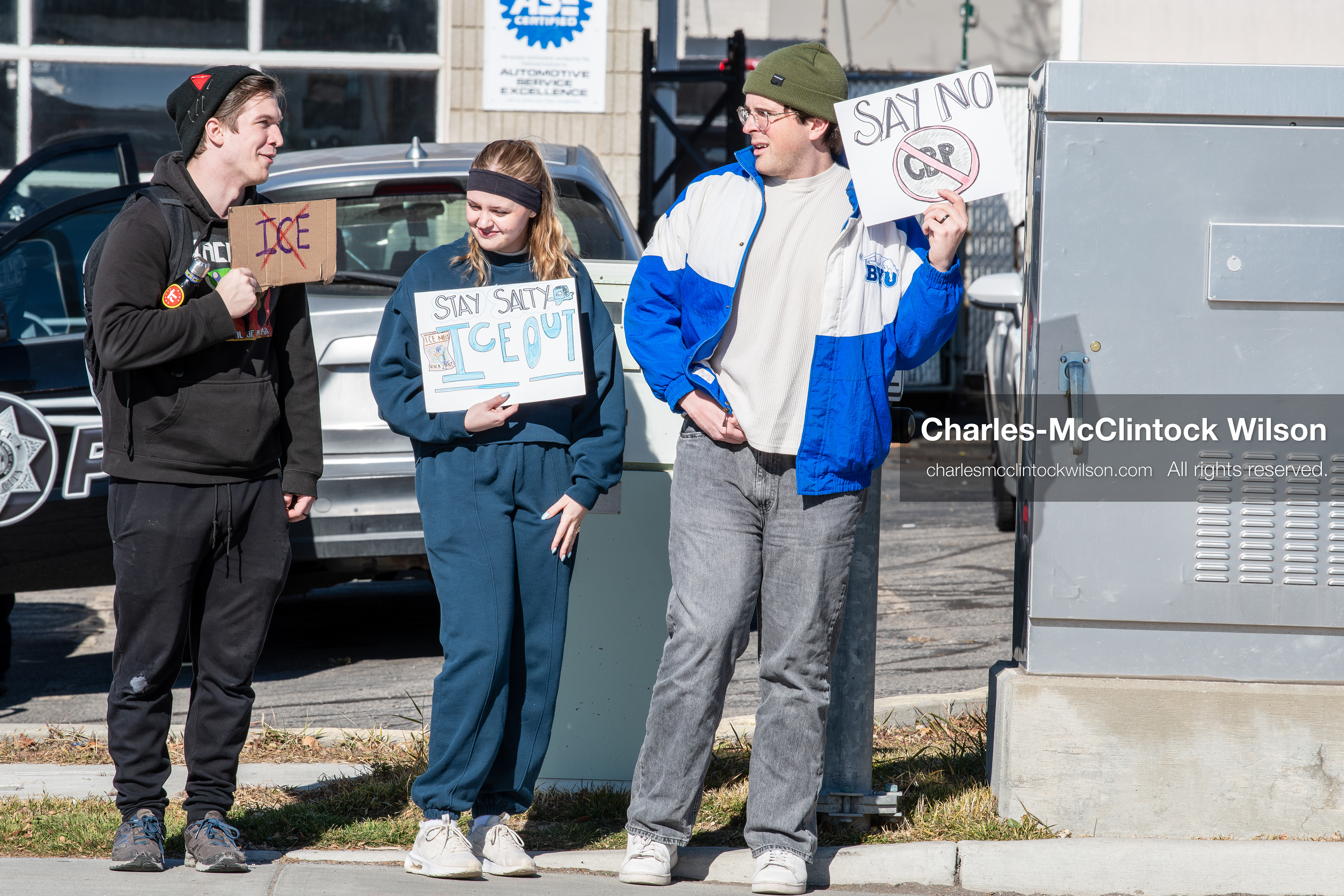 February 5, 2026, Provo, Utah, USA: Students and community members gather near Brigham Young University in Provo to demonstrate against the presence of US Customs and Border Protection recruiters at a career fair held on the BYU campus. (Credit Image: © Charles McClintock Wilson/ZUMA Press Wire)