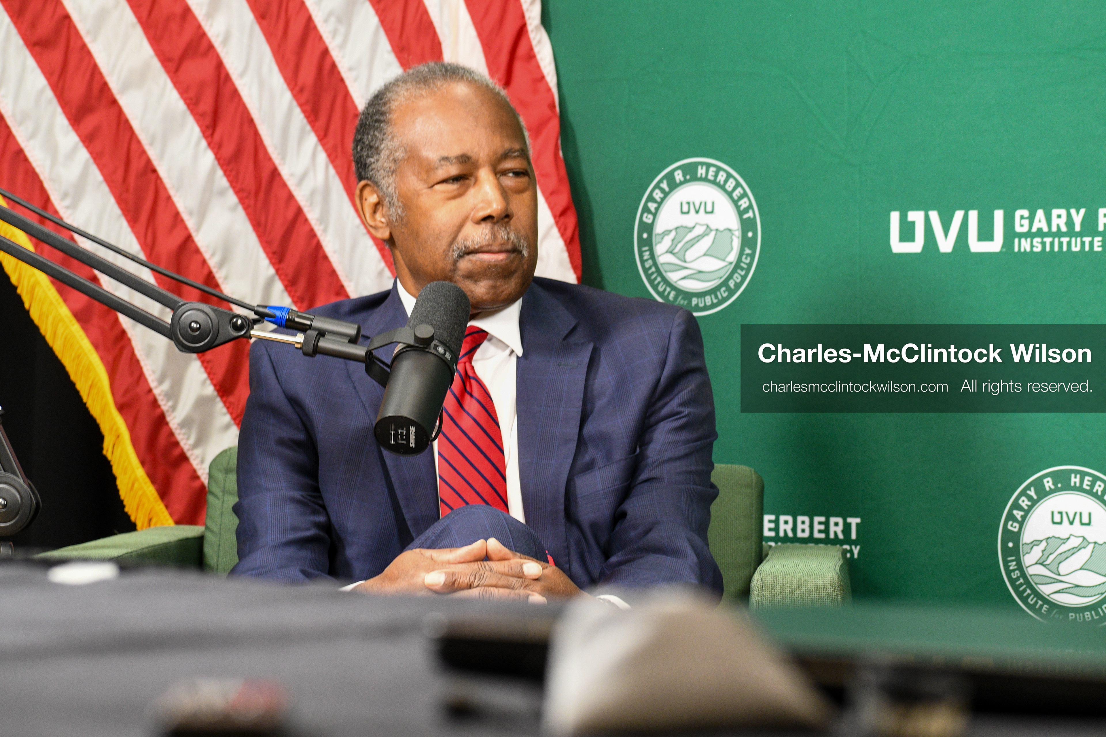 November 5, 2025, Orem, Utah, USA: Dr. Ben Carson, former U.S. Secretary of Housing and Urban Development and 2016 Republican presidential candidate, speaks with members of the press ahead of a public event hosted by the Gary R. Herbert Institute at Utah Valley University in Orem, Utah, on Nov. 5, 2025. (Credit Image: © Charles-McClintock Wilson/ZUMA Press Wire)