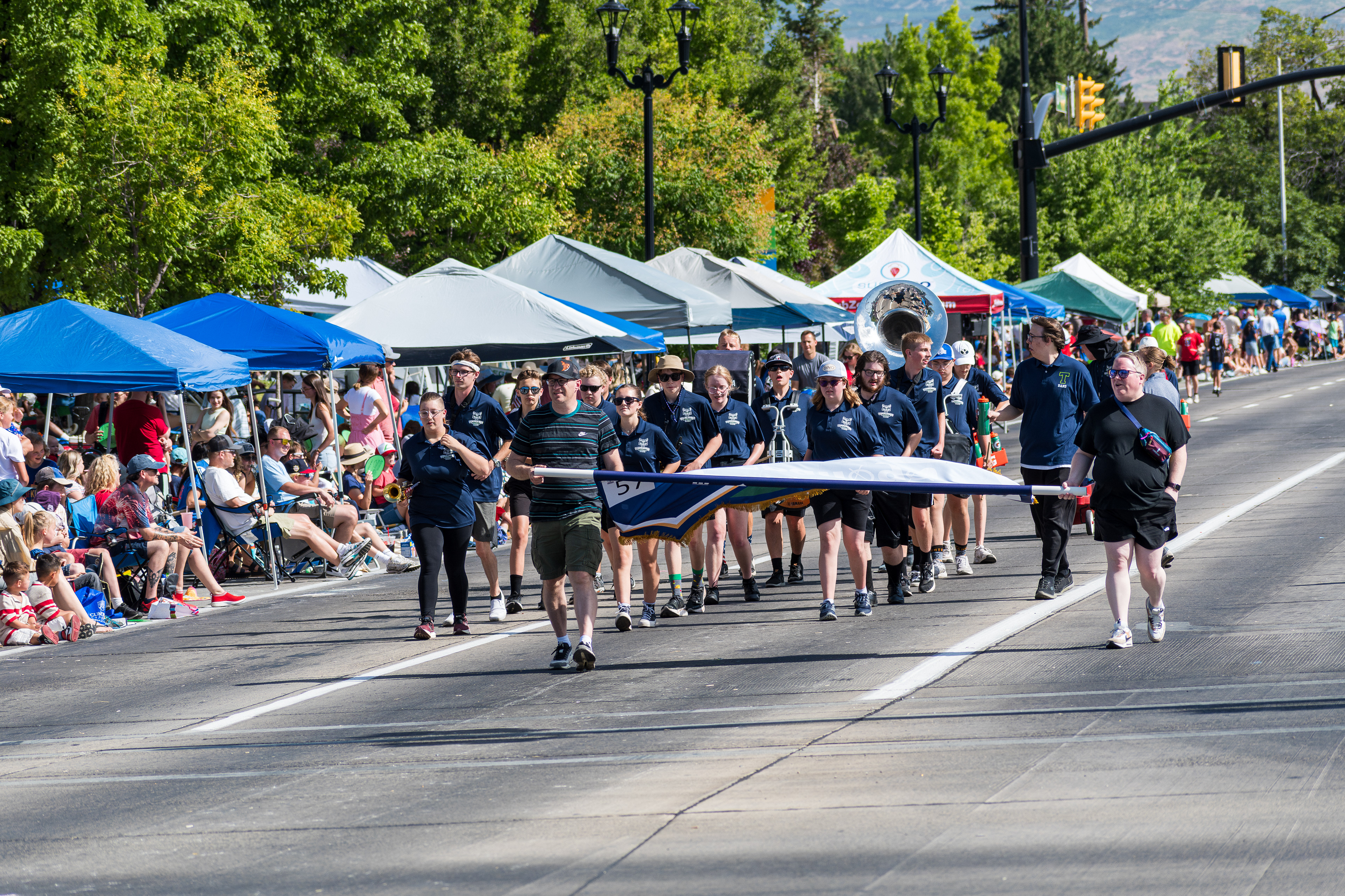 Provo, Utah – July 4, 2025: A marching band performs along Center Street during the Freedom Festival Grand Parade, part of the city’s annual Independence Day celebration.