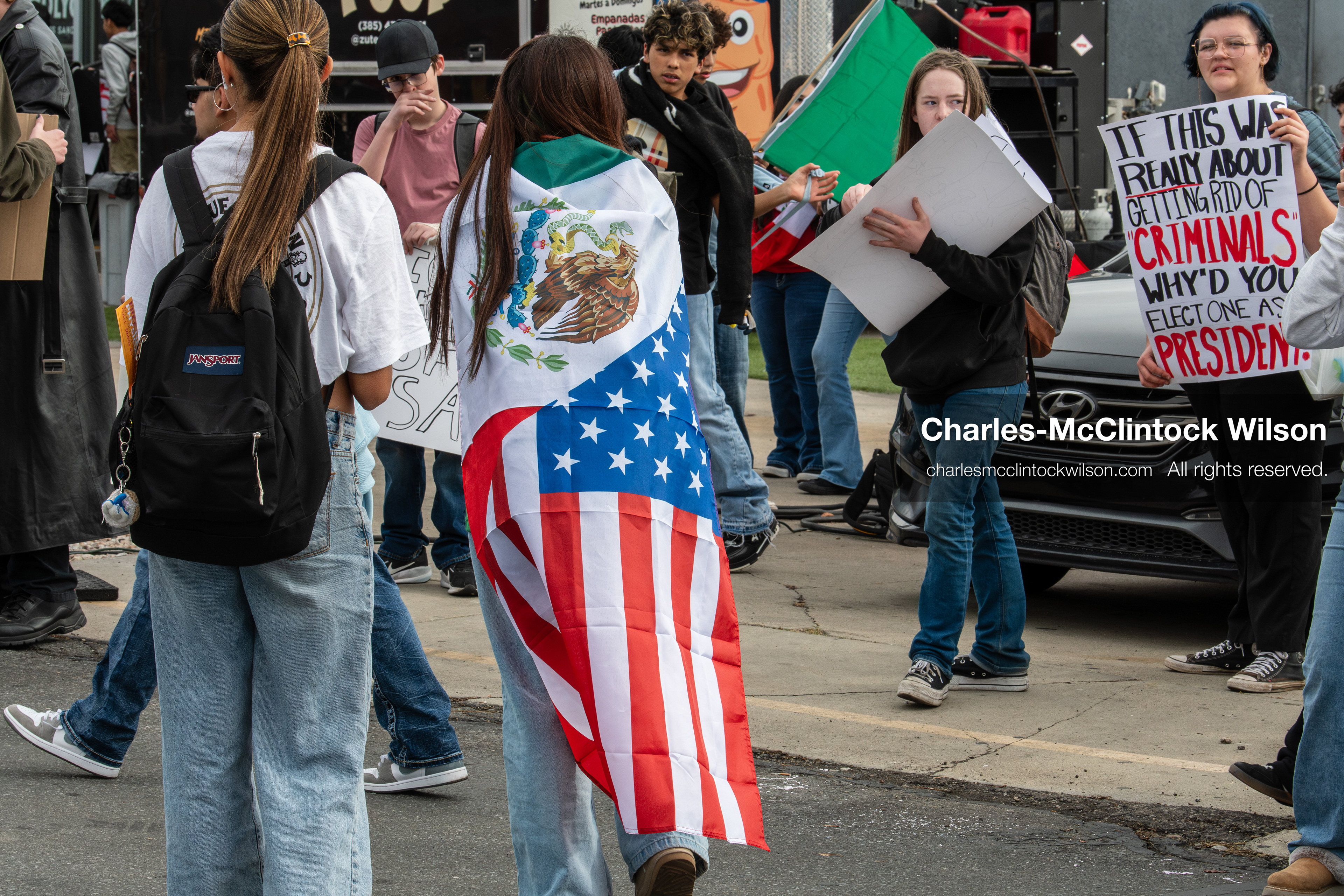 February 11, 2026, Orem, Utah, USA: Students gather in a parking lot during a student‑led protest involving participants from multiple Orem schools. (Credit Image: © Charles‑McClintock Wilson/ZUMA Press Wire)