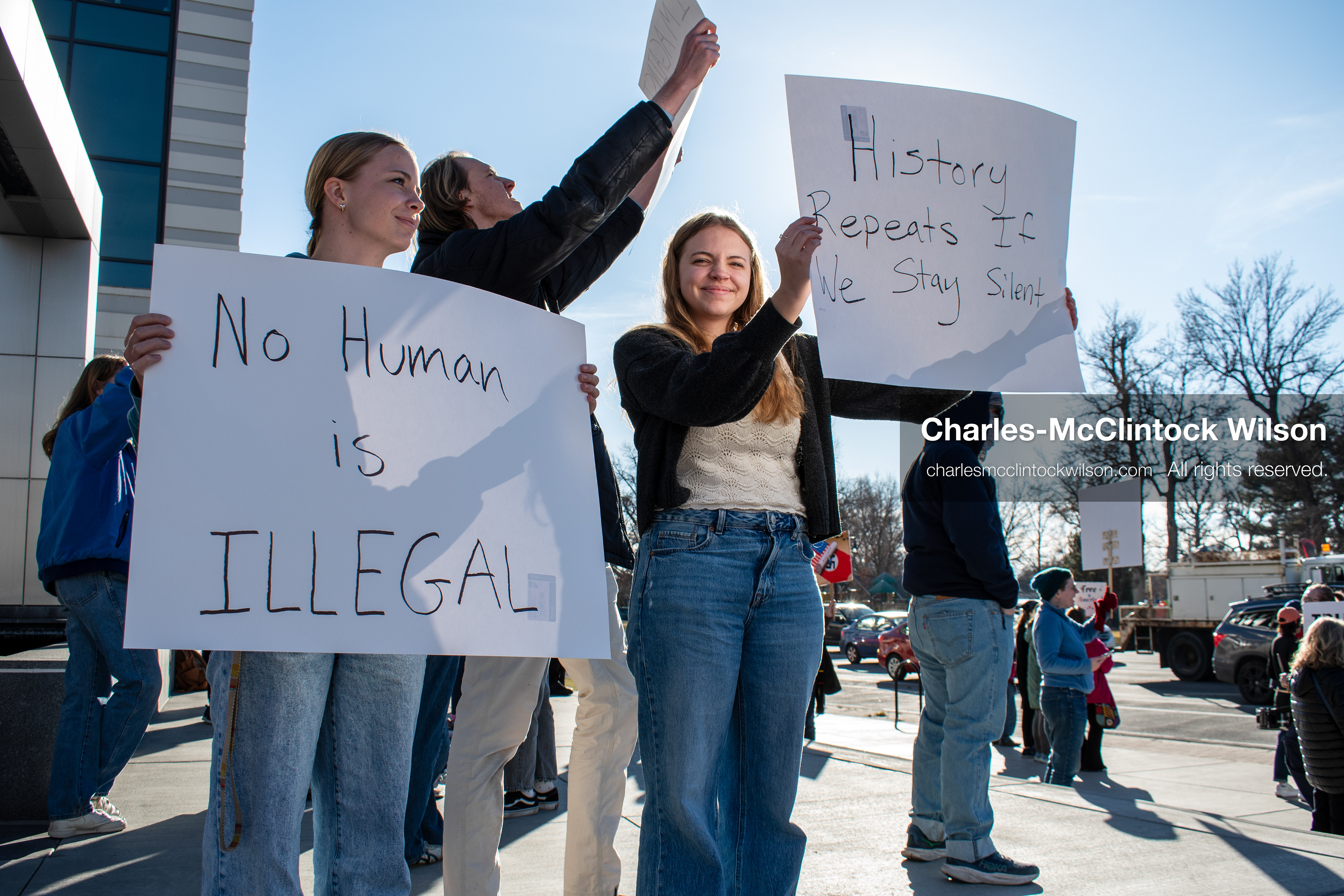 January 20, 2026, Provo, Utah, USA: Protesters gather outside Provo City Hall during the Free America Walkout protest in Provo, Utah, on January 20, 2026. Demonstrators held signs calling for justice, immigration reform, and an end to detention practices. (Credit Image: © Charles-McClintock Wilson/ZUMA Press Wire)