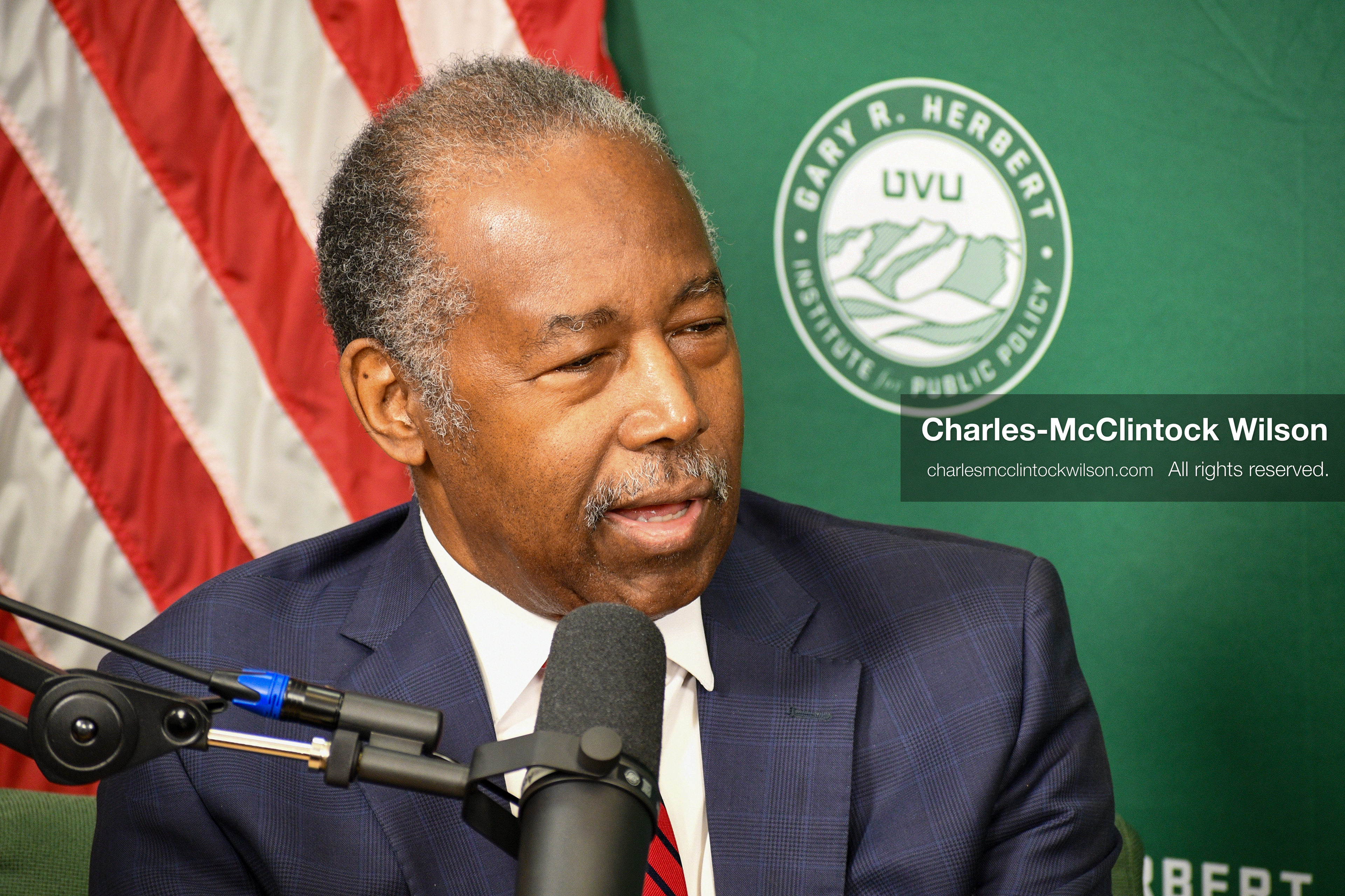 November 5, 2025, Orem, Utah, USA: Dr. Ben Carson, former U.S. Secretary of Housing and Urban Development and 2016 Republican presidential candidate, speaks with members of the press ahead of a public event hosted by the Gary R. Herbert Institute at Utah Valley University in Orem, Utah, on Nov. 5, 2025. (Credit Image: © Charles-McClintock Wilson/ZUMA Press Wire)