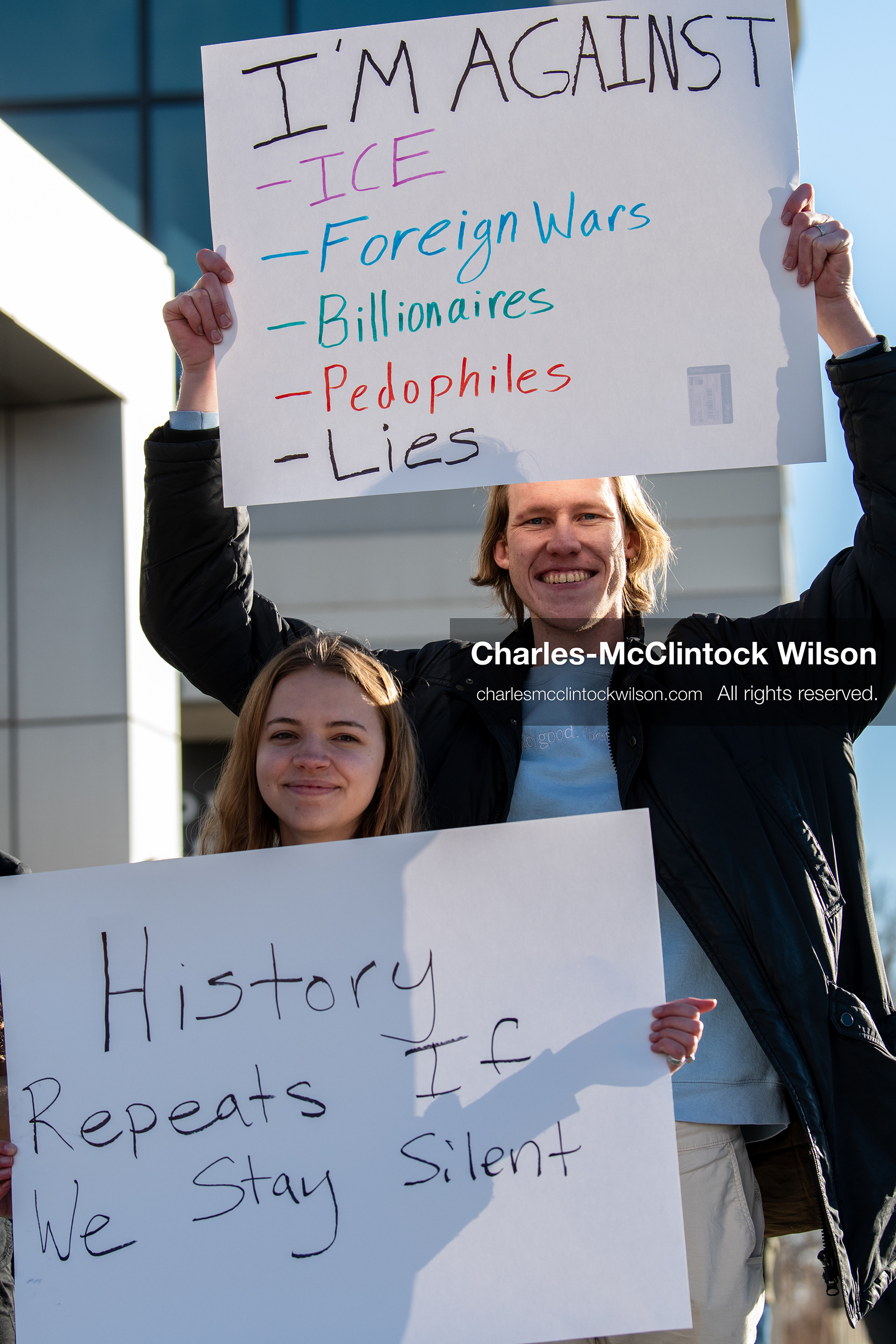 January 20, 2026, Provo, Utah, USA: Protesters gather outside Provo City Hall during the Free America Walkout protest in Provo, Utah, on January 20, 2026. Demonstrators held signs calling for justice, immigration reform, and an end to detention practices. (Credit Image: © Charles-McClintock Wilson/ZUMA Press Wire) 