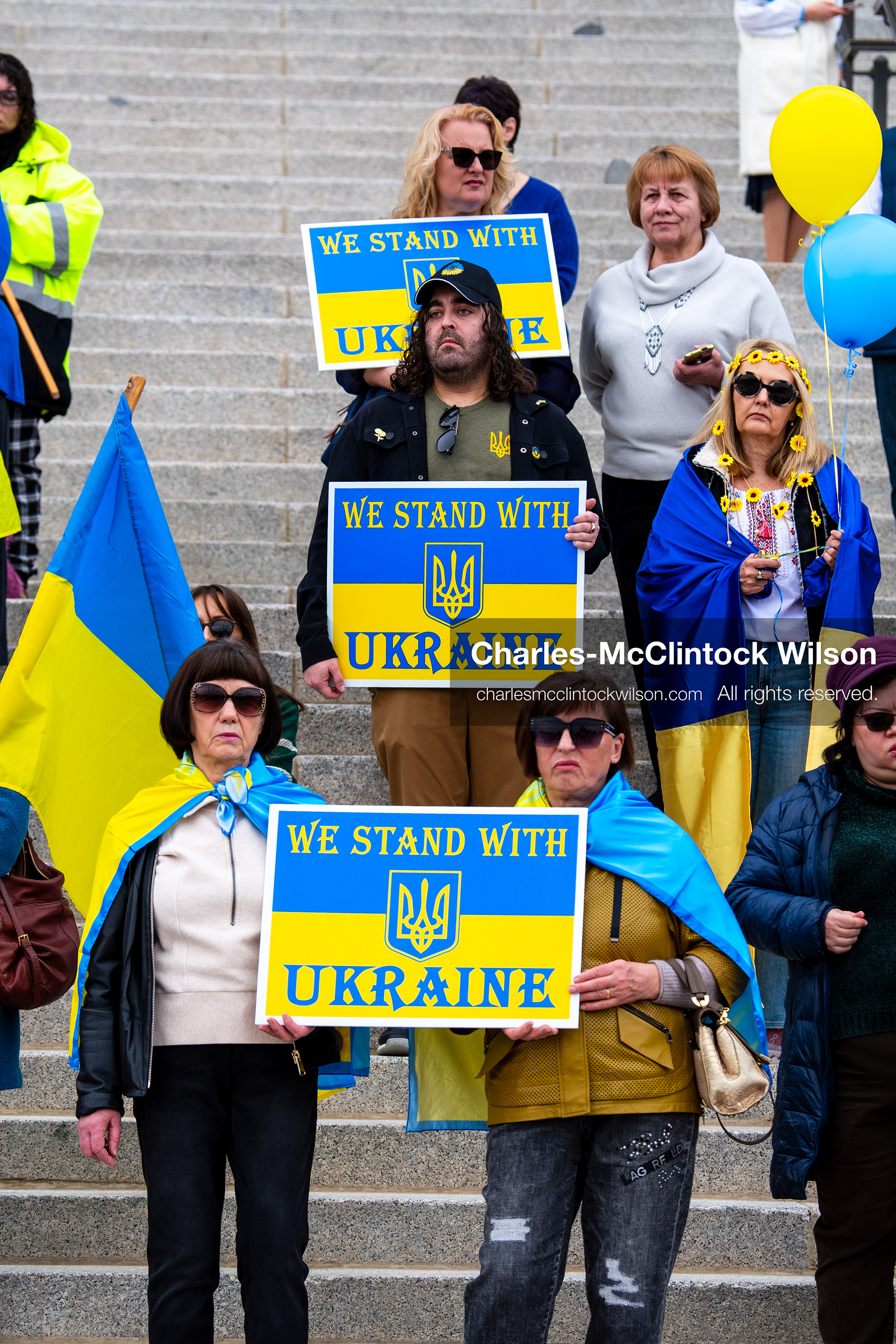 February 28, 2026, Salt Lake City, Utah, USA: Supporters gather on the steps of the Utah State Capitol during the Stand With Ukraine rally marking the four year anniversary of the full scale Russian invasion of Ukraine. Participants hold signs and Ukrainian flags as community members call for continued support for Ukraine and an end to the war. (Credit Image: © Charles McClintock Wilson/ZUMA Press Wire)