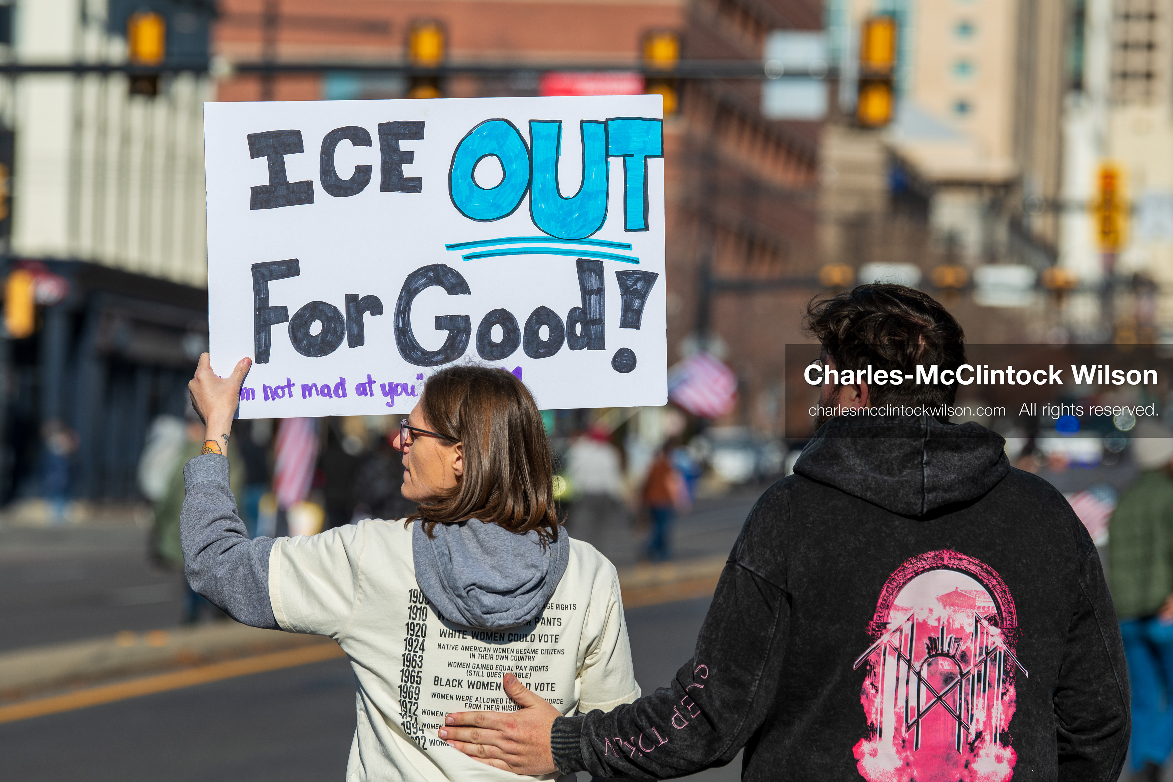 January 10, 2026, Salt Lake City, Utah, USA: A protester holds a sign during the ICE Out for Good protest in Salt Lake City, Utah, on January 10, 2026, a demonstration against ICE and calling for justice for Renee Nicole Good. (Credit Image: © Charles-McClintock Wilson/ZUMA Press Wire)