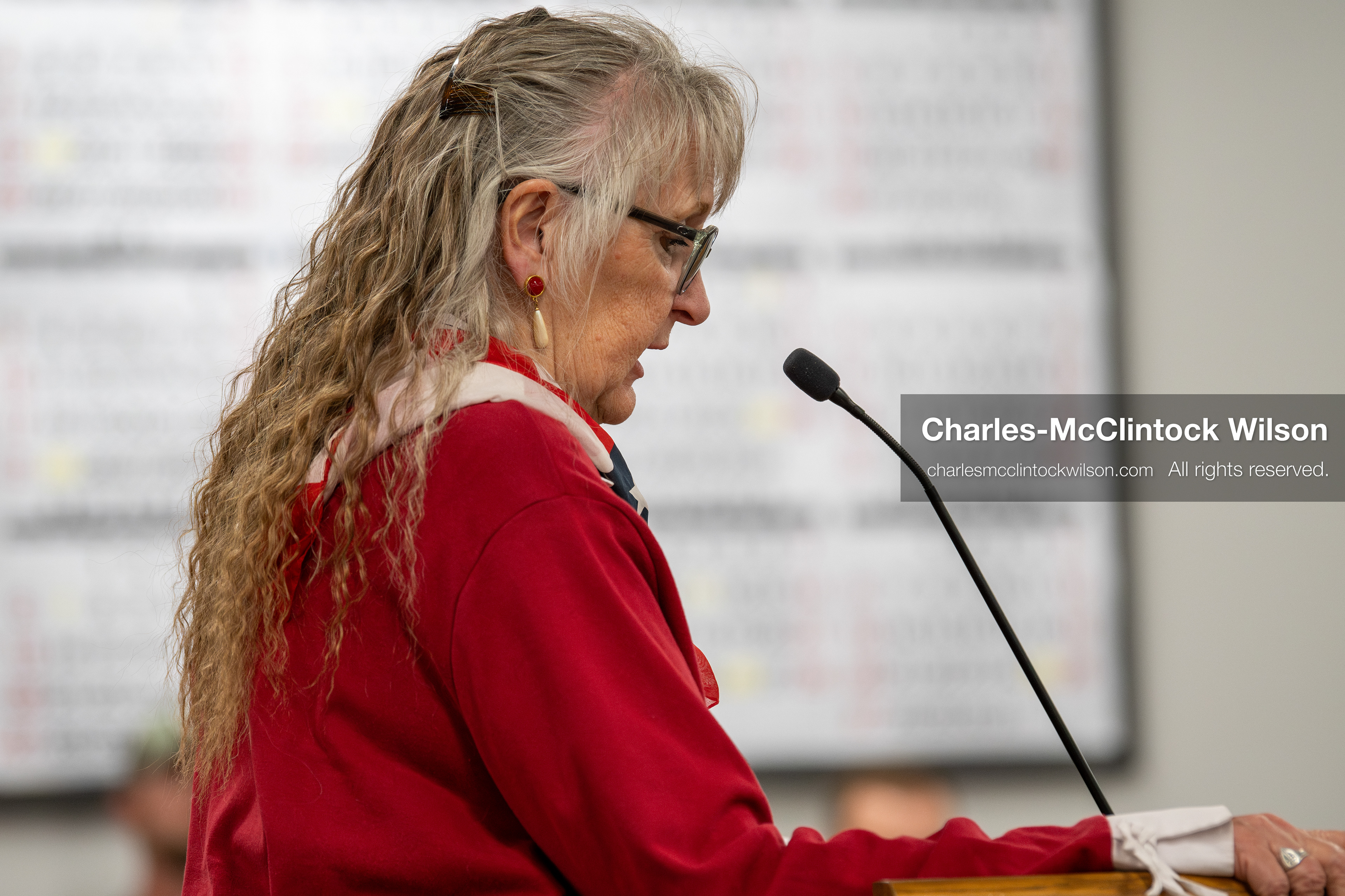 May 13, 2026, Brigham City, Utah, USA: Political candidate JULIE QUINLAN, who is running for election to the Utah State Senate to represent District 1, addresses commissioners inside the Box Elder County Justice Center in Brigham City, Utah, during a public meeting over the proposed data‑center project backed by businessman Kevin O’Leary, which has drawn public concern over water use, power demand, and transparency. (Credit Image: © Charles‑McClintock Wilson/ZUMA Press Wire)