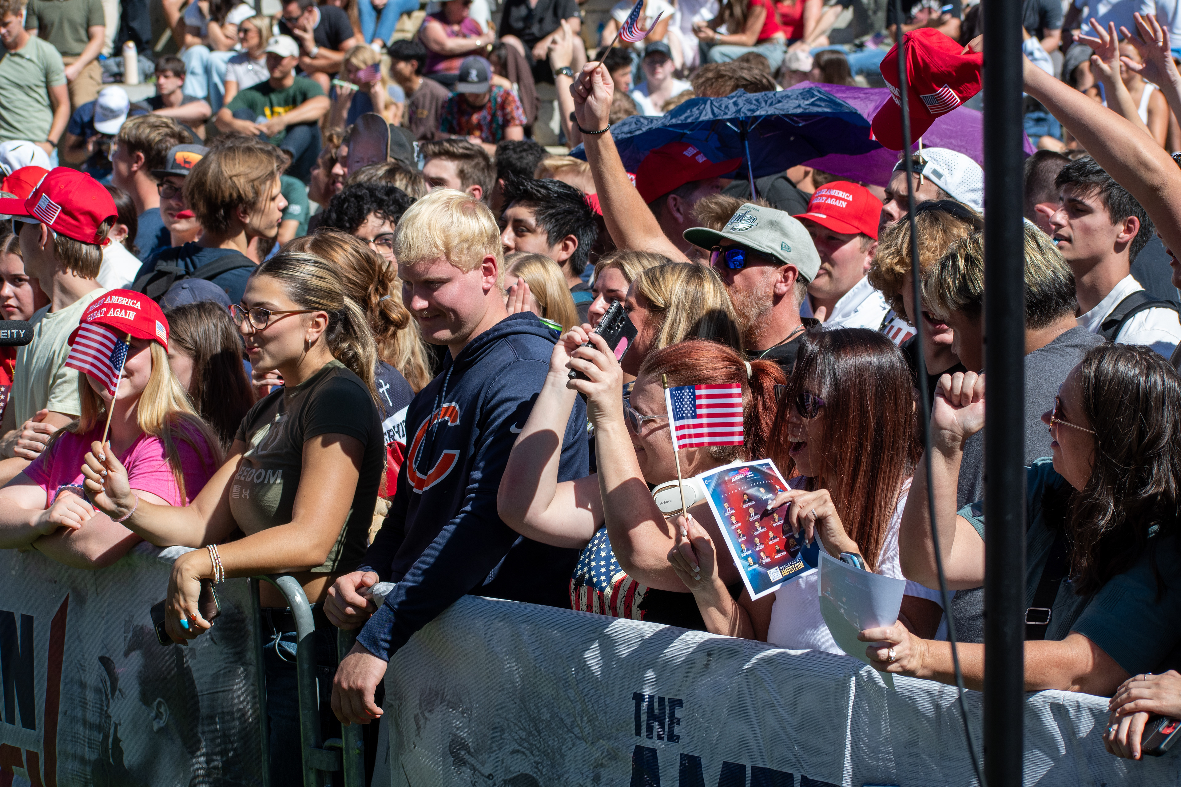  OREM, UTAH – SEPTEMBER 10, 2025: Attendees gather in close formation at Utah Valley University for the opening stop of the American Comeback Tour. The image captures a moment of shared anticipation and civic presence, reflecting the energy, emotion, and communal engagement that defined the event’s intended spirit. © Charles-McClintock Wilson / ZUMA Press