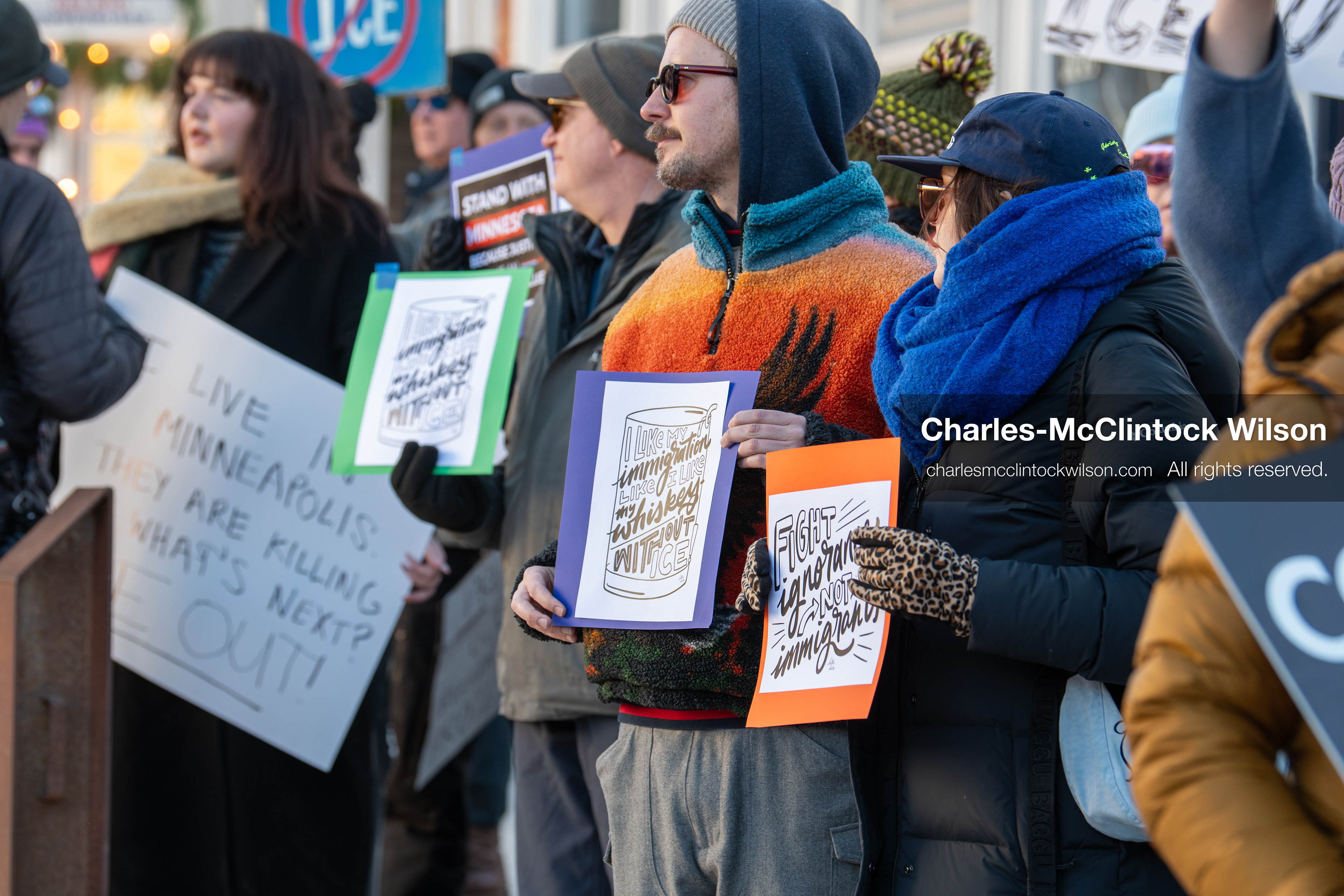 January 26, 2026, Park City, Utah, USA: Demonstrators gather on Main Street holding signs and American flags during a protest opposing U.S. Immigration and Customs Enforcement (I.C.E.) ICE agents at the Sundance Film Festival in Park City, Utah, on Monday, Jan. 26, 2026. The event was held in response to the fatal shooting of Alex Pretti by a U.S. Border Patrol officer in Minneapolis. (Credit Image: © Charles McClintock Wilson/ZUMA Press Wire)