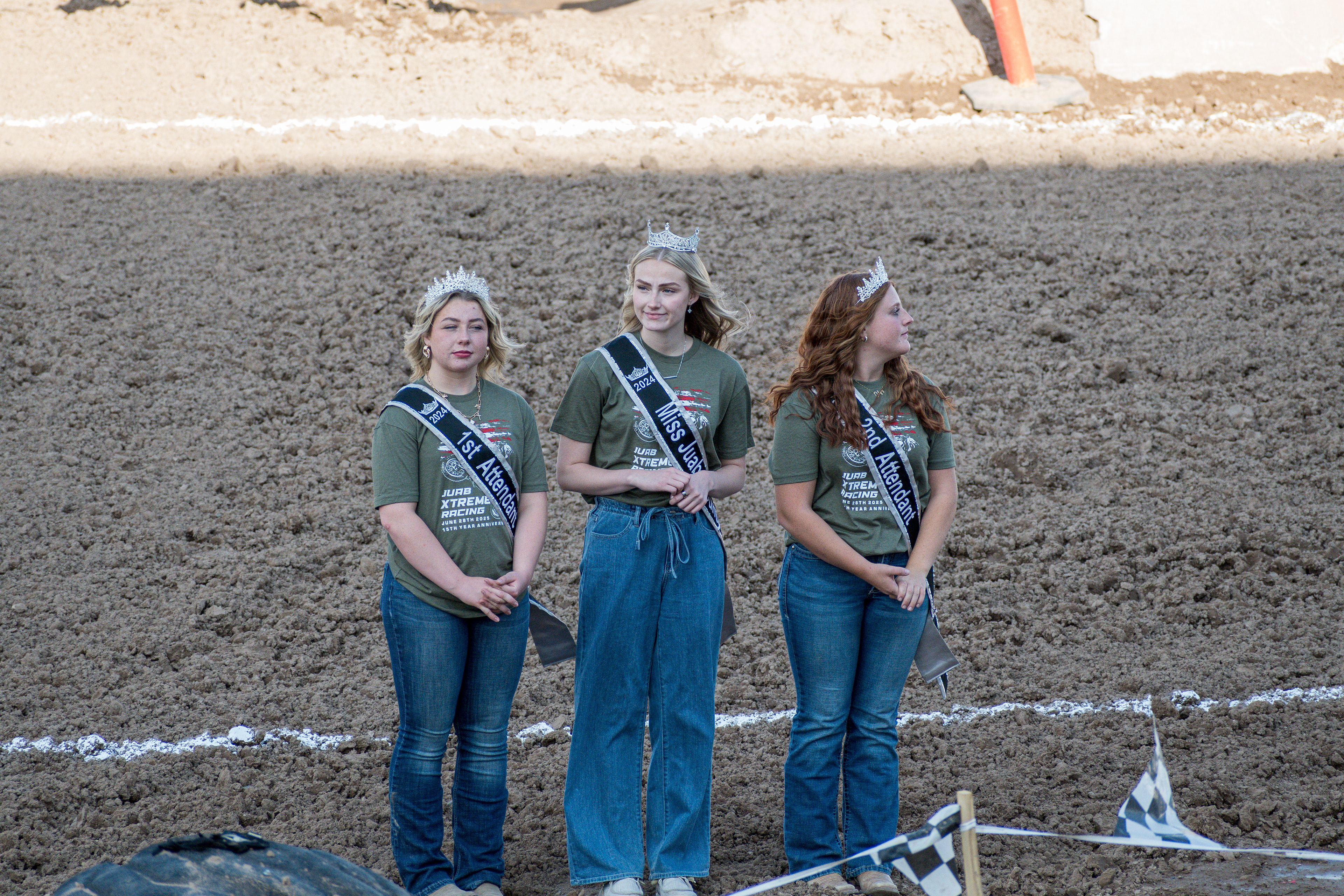 June 28, 2025 – Nephi, Utah: Miss Juab County Rodeo Queen and her attendants stand in the arena during the Juab Xtreme Racing event at the Juab County Fairgrounds. The annual event blends local pageantry with high-adrenaline motorsports, drawing spectators from across the region.