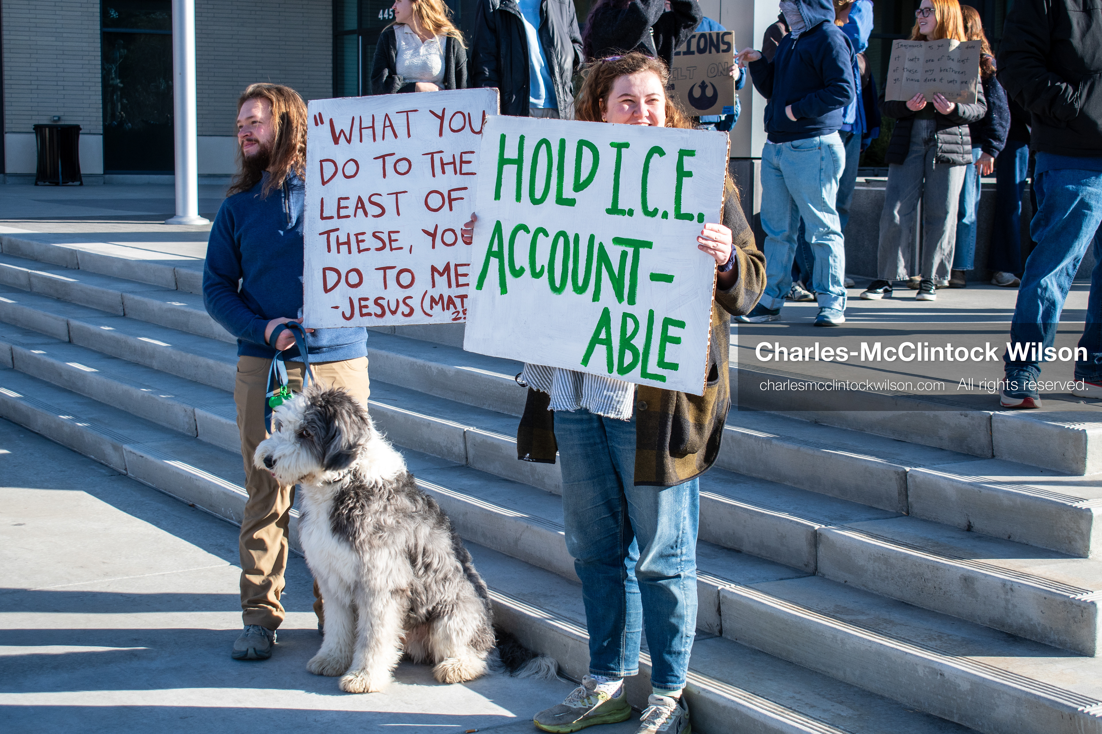 January 20, 2026, Provo, Utah, USA: Protesters gather outside Provo City Hall during the Free America Walkout protest in Provo, Utah, on January 20, 2026. Demonstrators held signs calling for justice, immigration reform, and an end to detention practices. (Credit Image: © Charles-McClintock Wilson/ZUMA Press Wire)