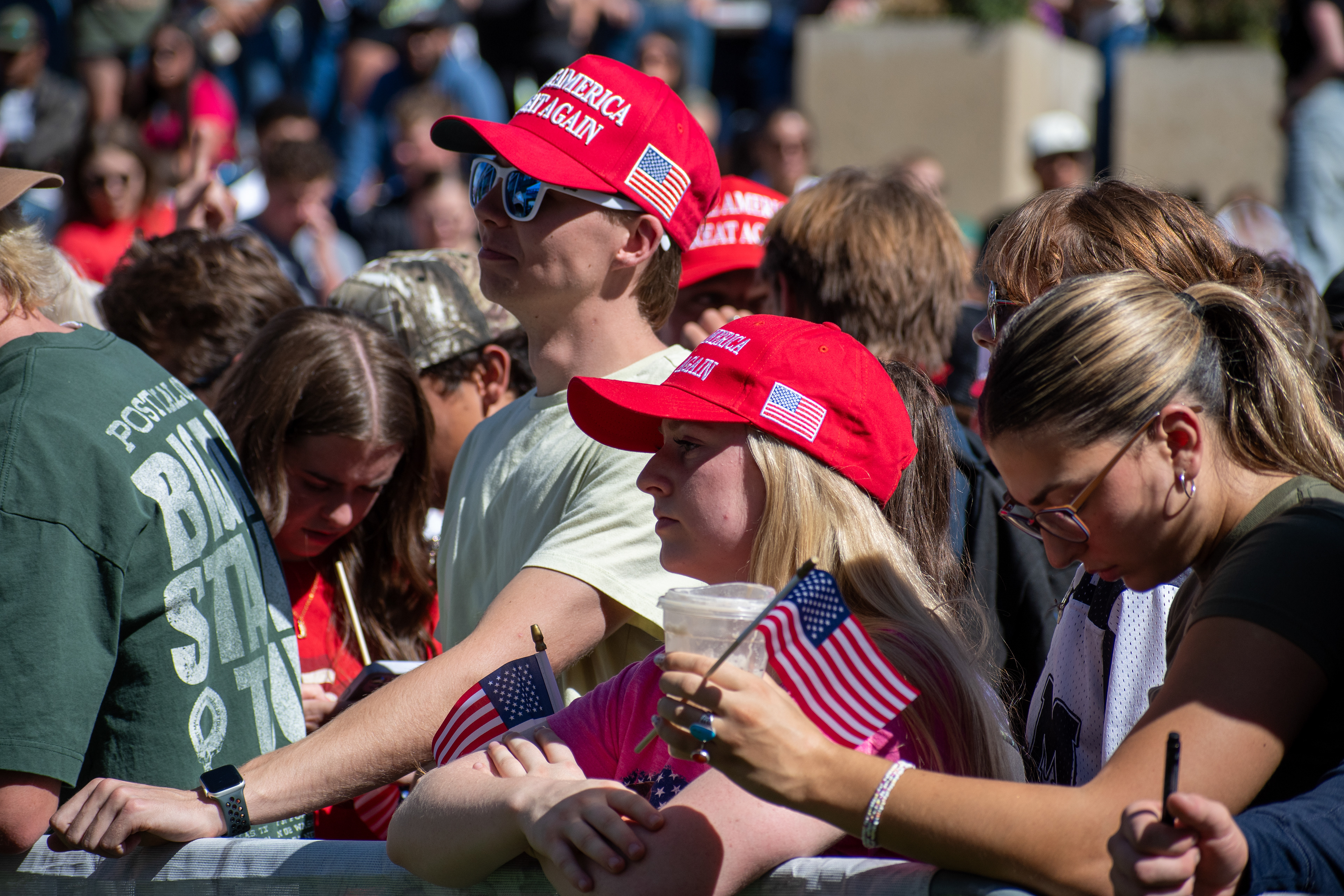  OREM, UTAH – SEPTEMBER 10, 2025: Attendees gather in close formation at Utah Valley University for the opening stop of the American Comeback Tour. The image captures a moment of shared anticipation and civic presence, reflecting the energy, emotion, and communal engagement that defined the event’s intended spirit. © Charles-McClintock Wilson / ZUMA Press