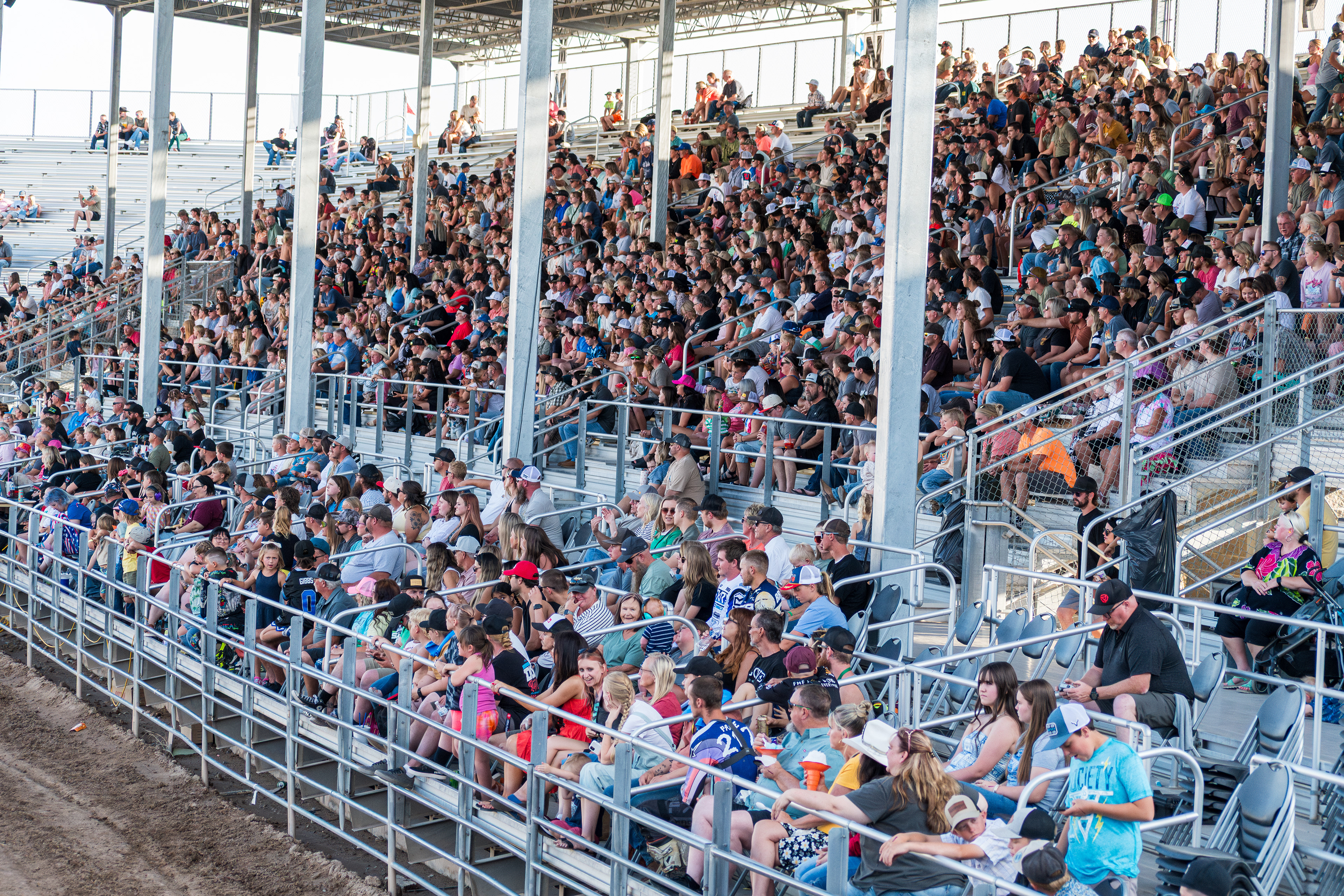June 28, 2025 – Nephi, Utah: Spectators fill the grandstands during the Juab Xtreme Racing event at the Juab County Fairgrounds. 