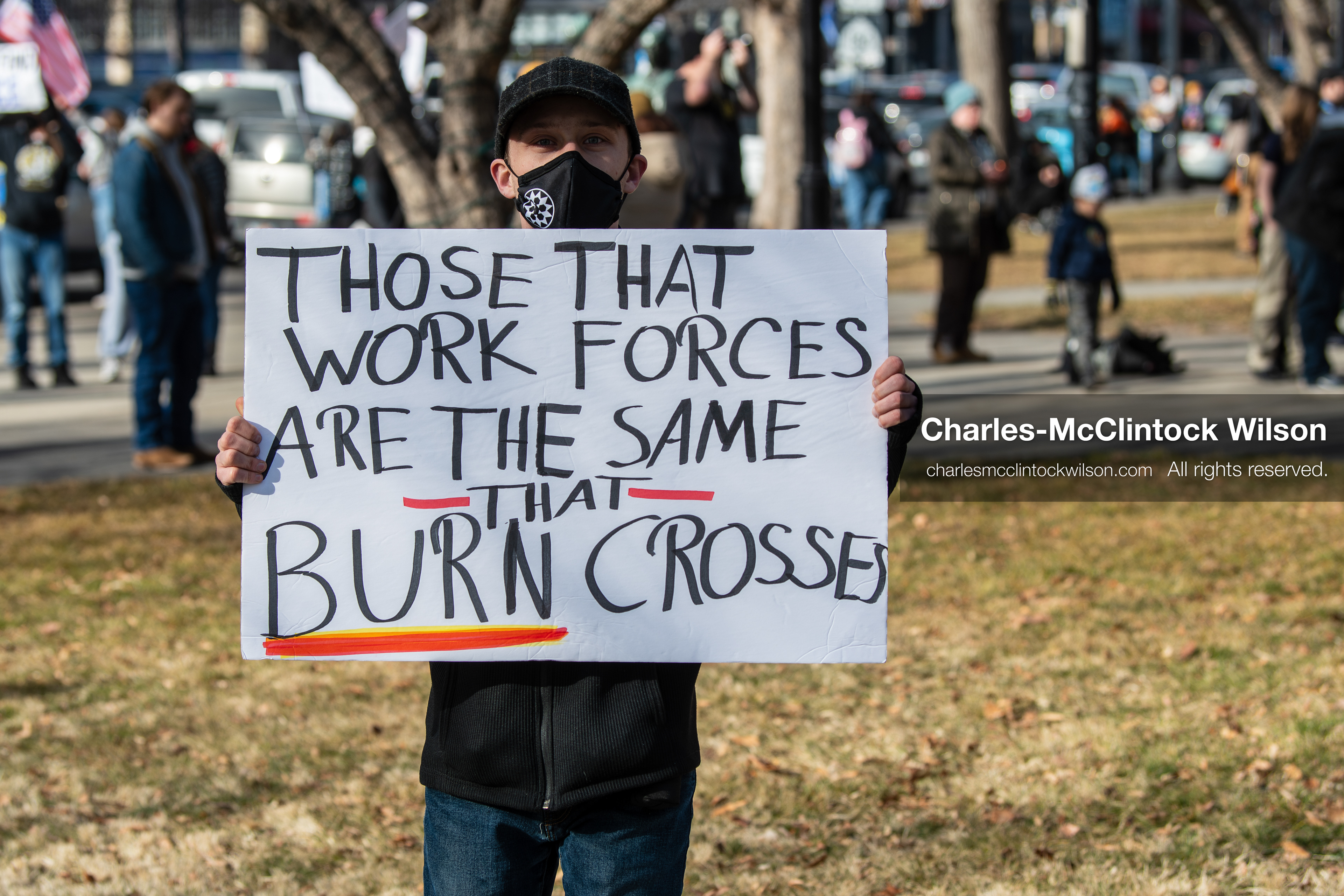 January 30, 2026, Salt Lake City, Utah, USA: A demonstrator holds a sign during an anti‑ICE protest in Salt Lake City, part of a nationwide response to immigration enforcement policies. (Credit Image: © Charles‑McClintock Wilson/ZUMA Press Wire)