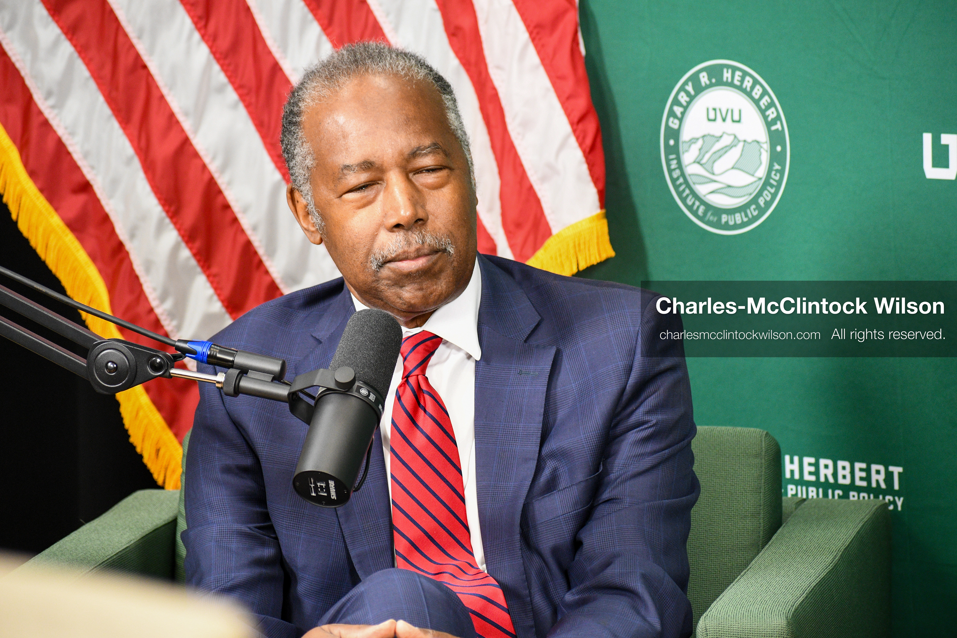 November 5, 2025, Orem, Utah, USA: Dr. Ben Carson, former U.S. Secretary of Housing and Urban Development and 2016 Republican presidential candidate, speaks with members of the press ahead of a public event hosted by the Gary R. Herbert Institute at Utah Valley University in Orem, Utah, on Nov. 5, 2025. (Credit Image: © Charles-McClintock Wilson/ZUMA Press Wire)