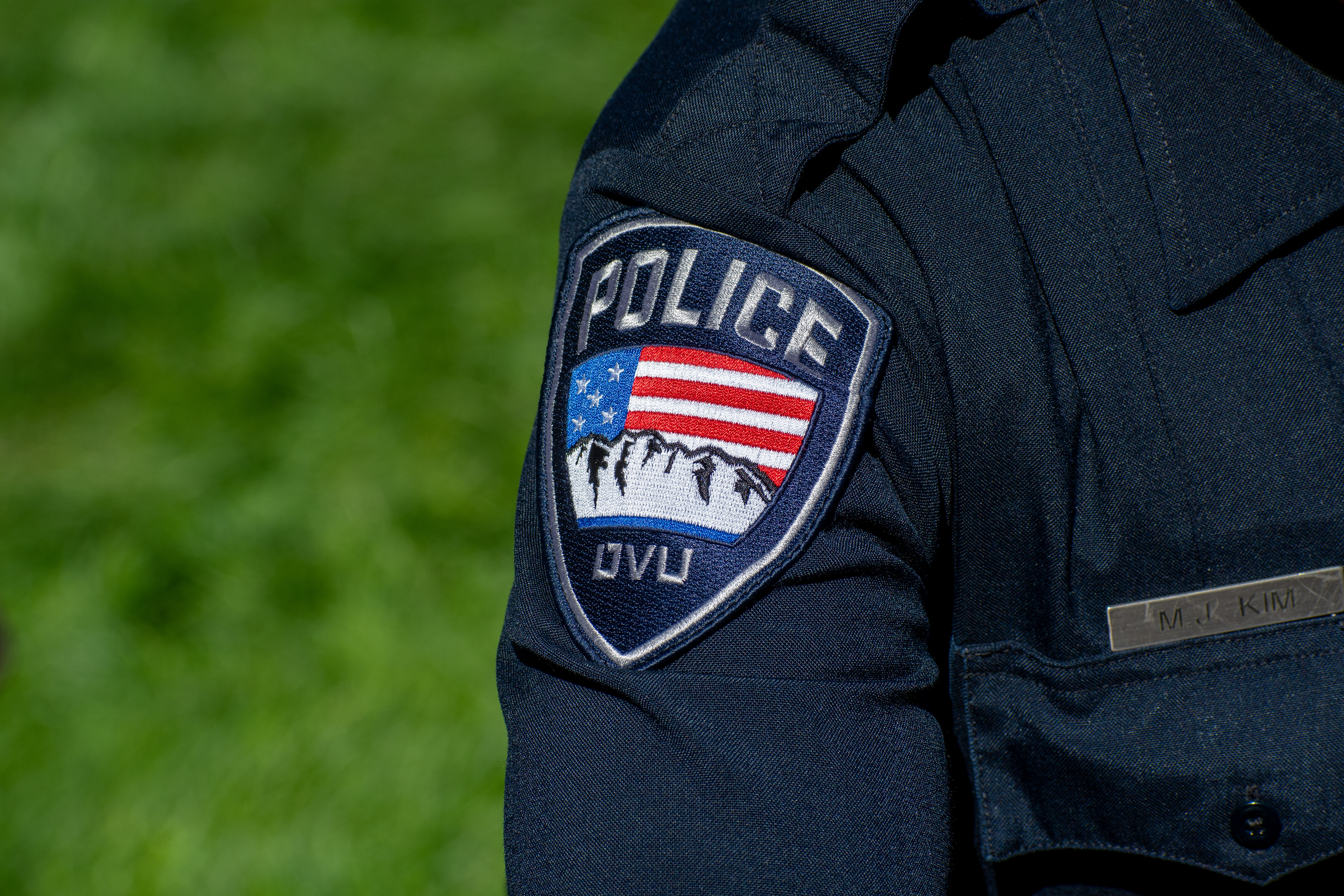 September 10, 2025 – Orem, Utah, United States: A Utah Valley University police uniform patch is seen during campus security preparations ahead of a scheduled public event featuring conservative activist Charlie Kirk. Photograph by Charles‑McClintock Wilson / ZUMA Press Wire