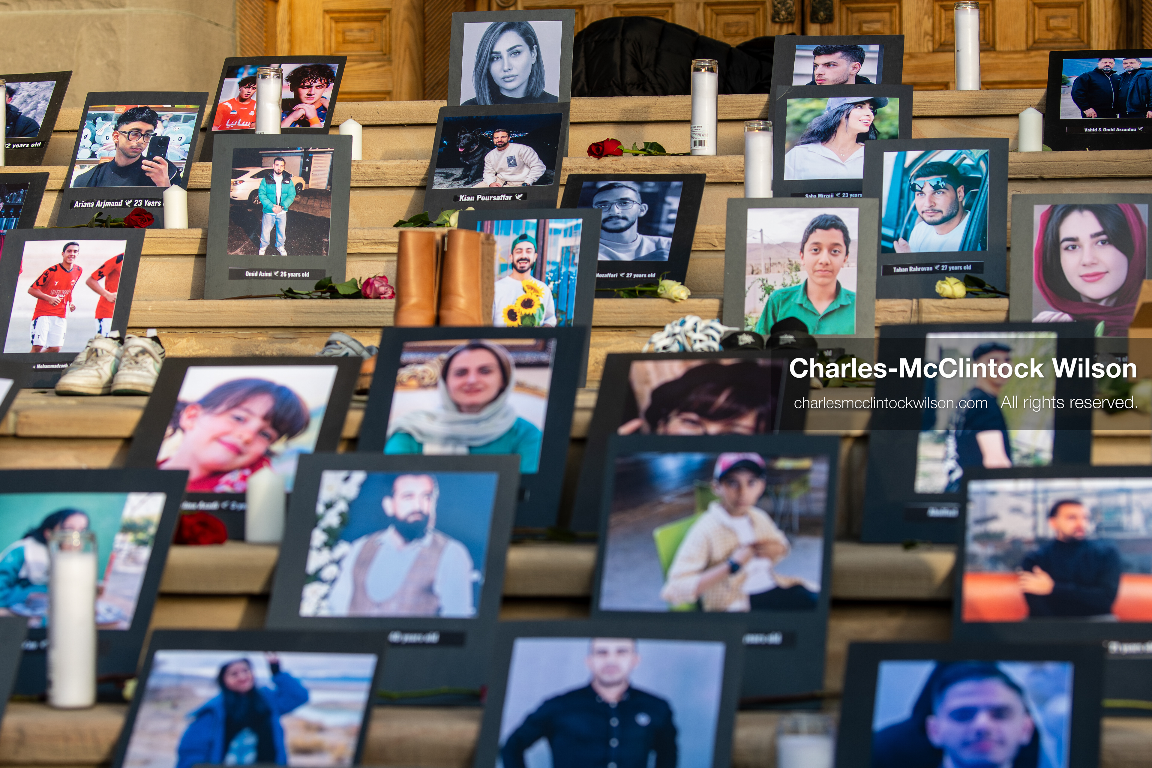 January 30, 2026, Salt Lake City, Utah, USA: Portraits, candles, and flowers are arranged on the steps of the Salt Lake City and County Building during a vigil honoring victims of the Iranian government. (Credit Image: © Charles McClintock Wilson/ZUMA Press Wire)