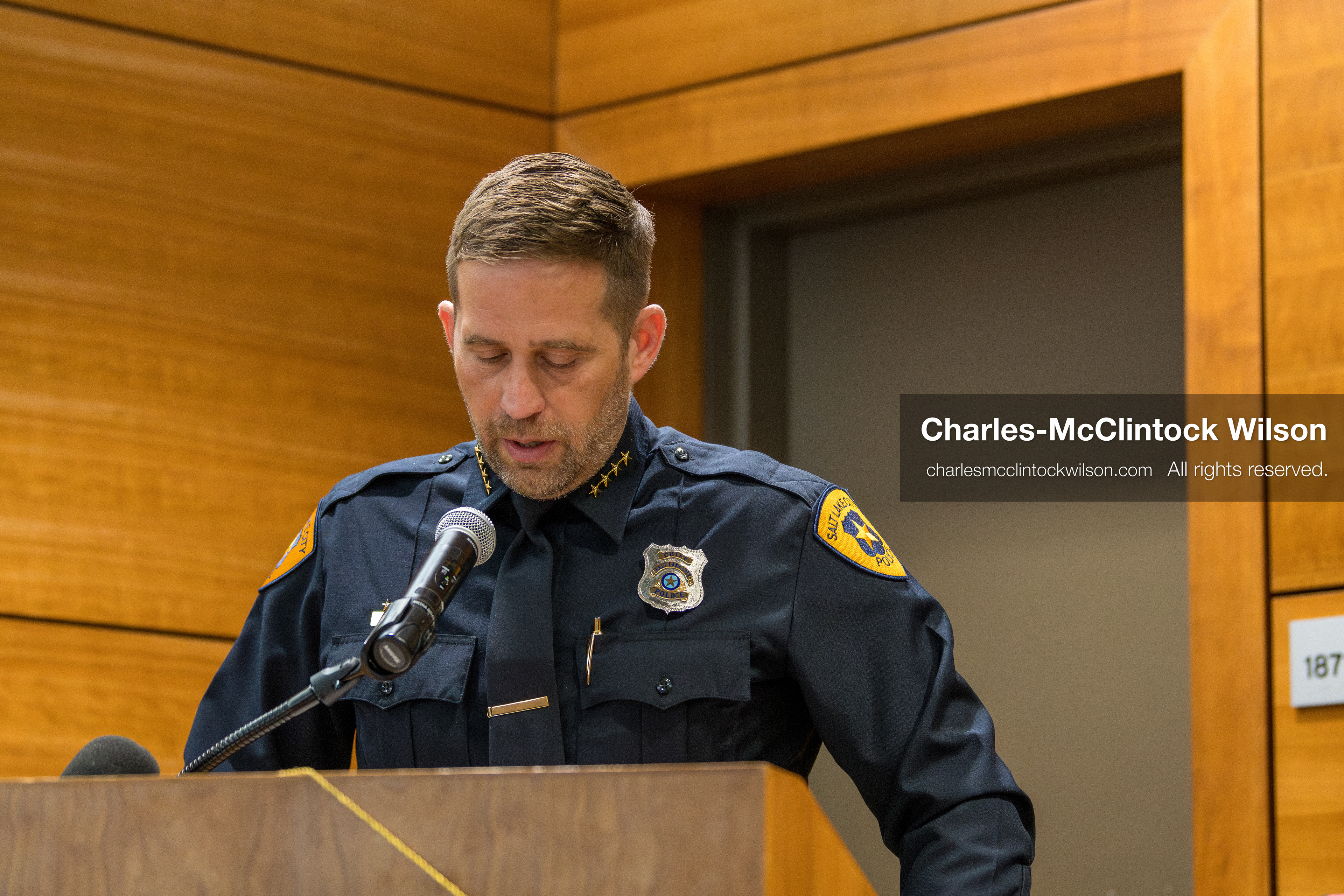 January 8, 2026, Salt Lake City, Utah, USA: Salt Lake City Police Chief BRIAN REDD speaks during a press conference at the Salt Lake City Public Safety Building in Salt Lake City, Utah, on Jan. 8, 2026. Officials provided updates on the investigation into the shooting outside an LDS meetinghouse on Redwood Road the previous night, where 38 year old Sione Vatuvei and 46 year old Vaea Tulikihihifo were killed and six others were wounded during a memorial service. Police said they have solid leads and are reviewing surveillance video and license plate reader data. (Credit Image: © Charles-McClintock Wilson/ZUMA Press Wire)