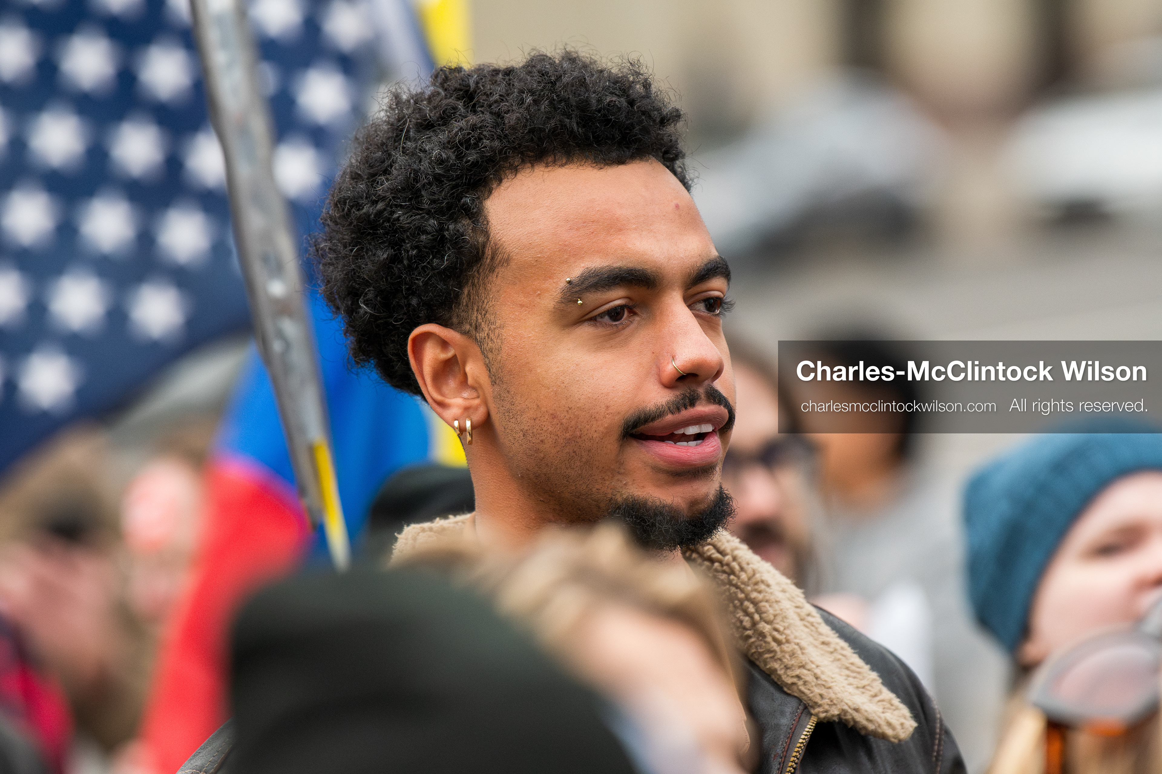 January 3, 2026, Salt Lake City, Utah, USA: A demonstrator participates in a protest against US action in Venezuela outside the Wallace Federal Building in Salt Lake City, Utah. Protesters held signs and flags as part of a nationwide mobilization responding to recent military developments. (Credit Image: (c) Charles‑McClintock Wilson/ZUMA Press Wire)