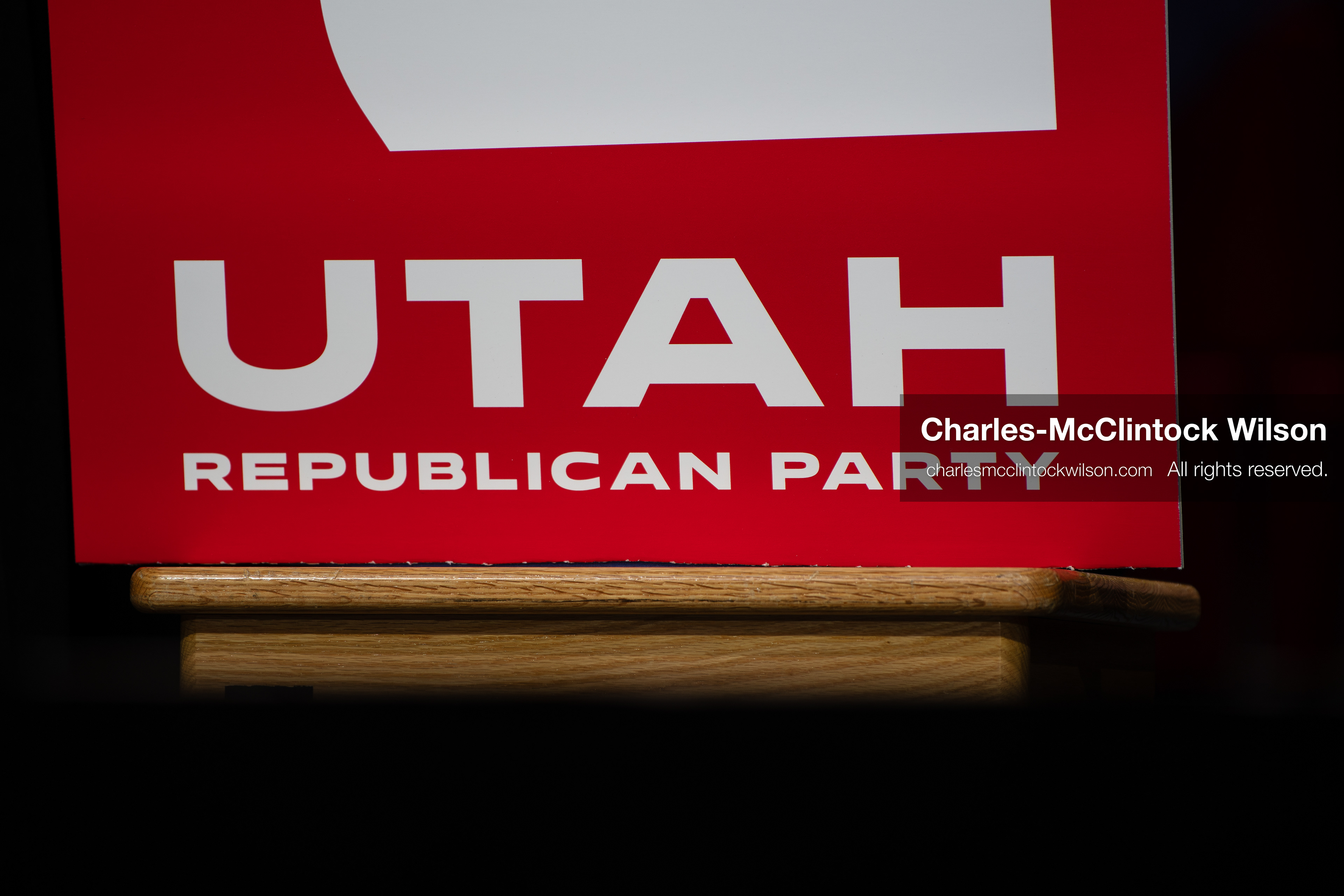 April 25, 2026, Orem, Utah, USA: A sign for the Utah Republican Party stands on display during the 2026 Utah Republican State Nominating Convention at the UCCU Center on the campus of Utah Valley University in Orem. (Credit Image: © Charles-McClintock Wilson/ZUMA Press Wire)