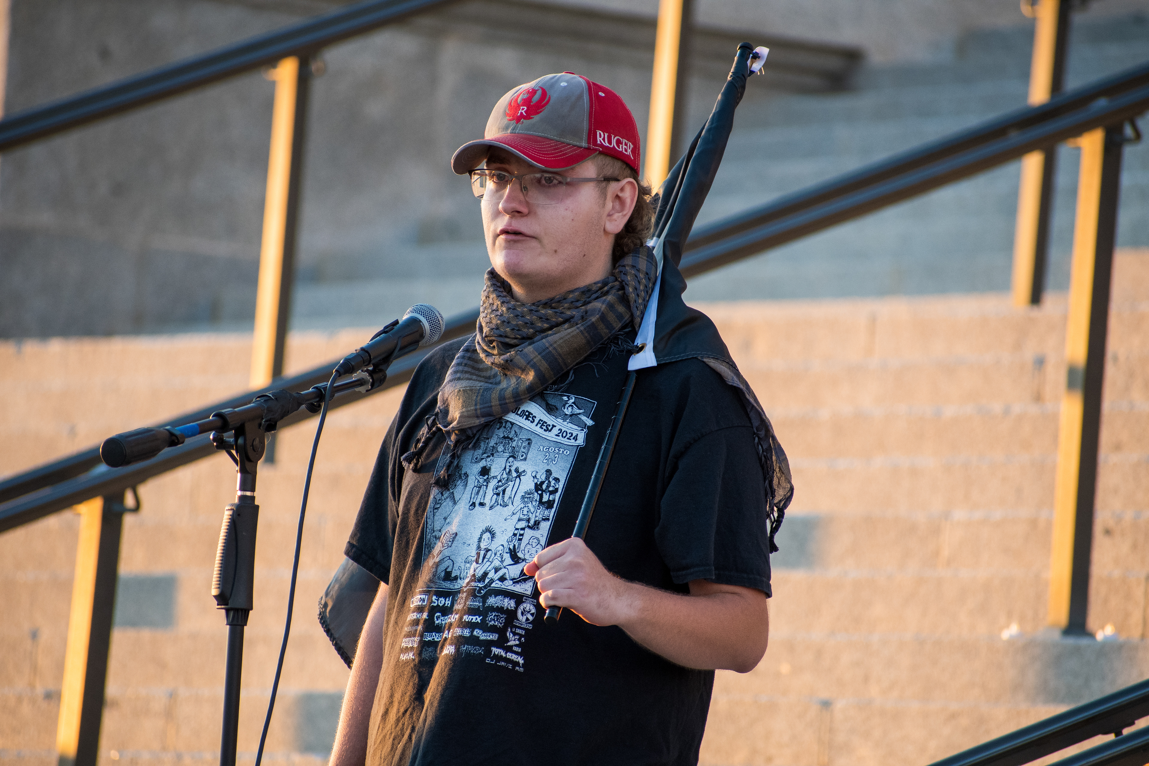 October 10, 2025, Salt Lake City, Utah, USA: A speaker addresses attendees during the Free Palestine Rally organized in front of the Utah State Capitol. (Credit Image: © Charles-McClintock Wilson/ZUMA Press Wire)
