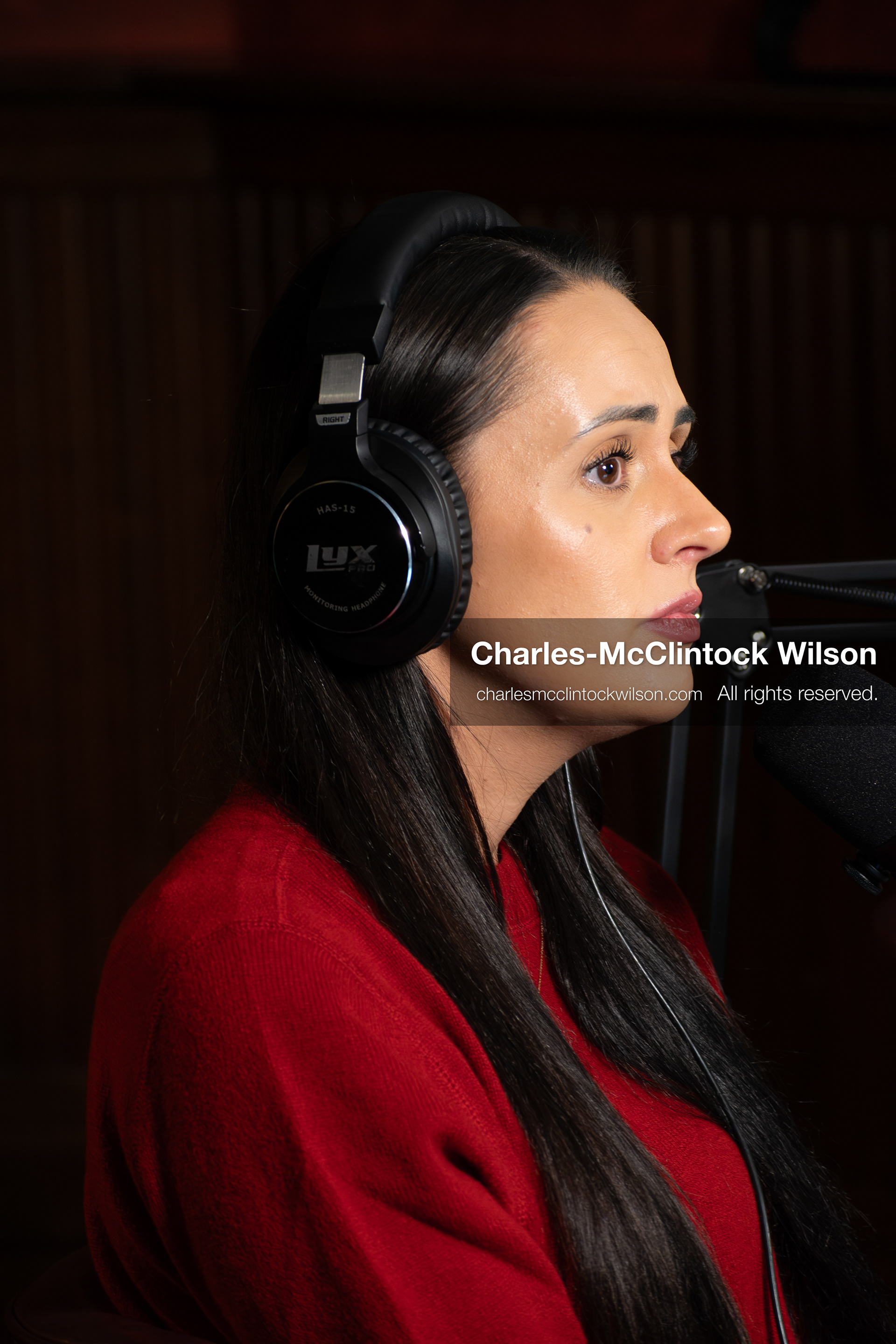 November 22, 2025 – Salt Lake City, Utah, USA: Brandi Siciliani listens during the recording of an episode of The Brandi & Billie Show, an independent podcast known for its long-form commentary on politics, culture, and major world events. (Credit Image: © Charles‑McClintock Wilson)