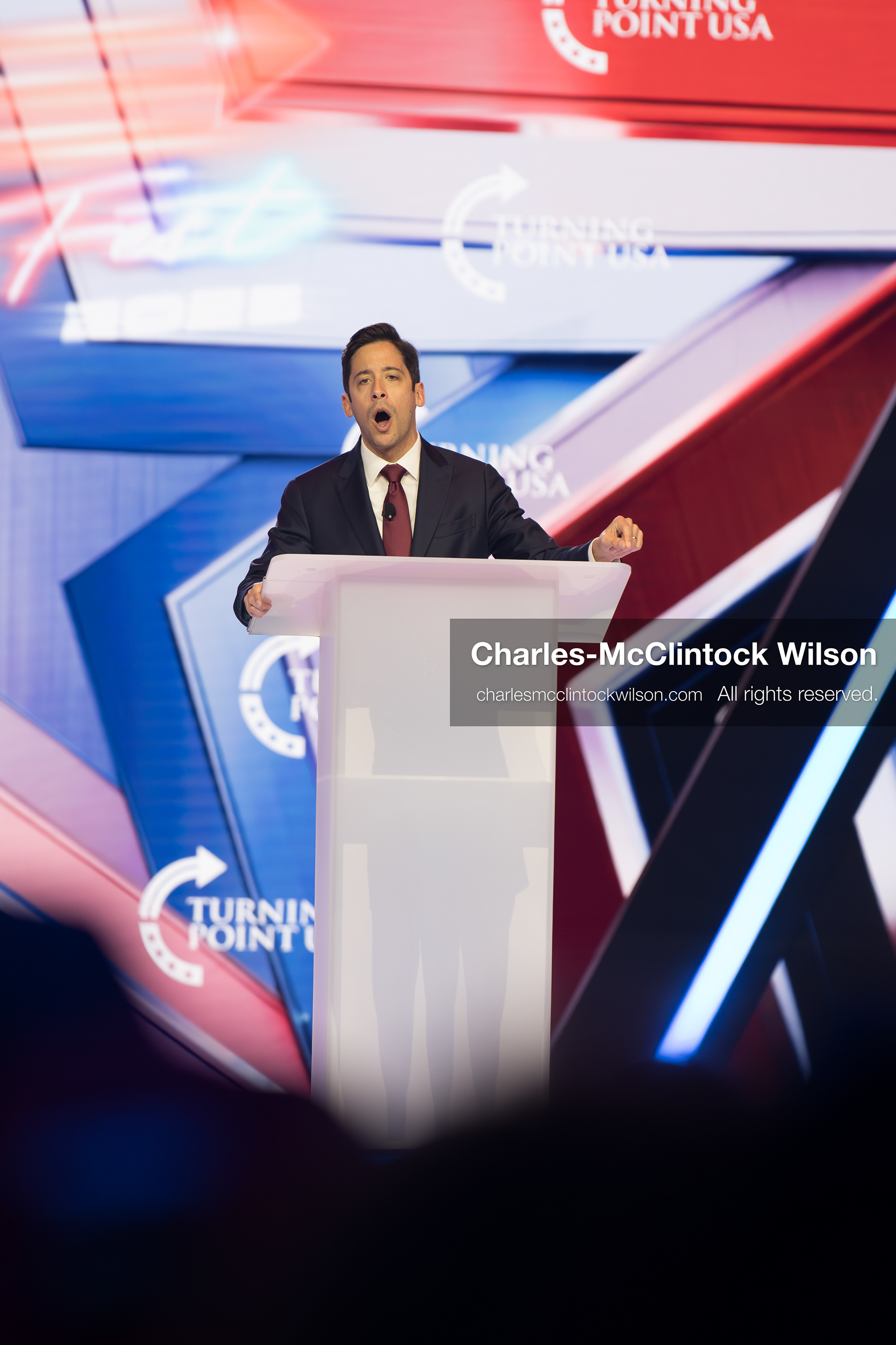 December 18, 2025, Phoenix, Arizona, USA: Michael Knowles speaks during Day One of Turning Point USA’s AmericaFest 2025 at the Phoenix Convention Center in Phoenix, Arizona.