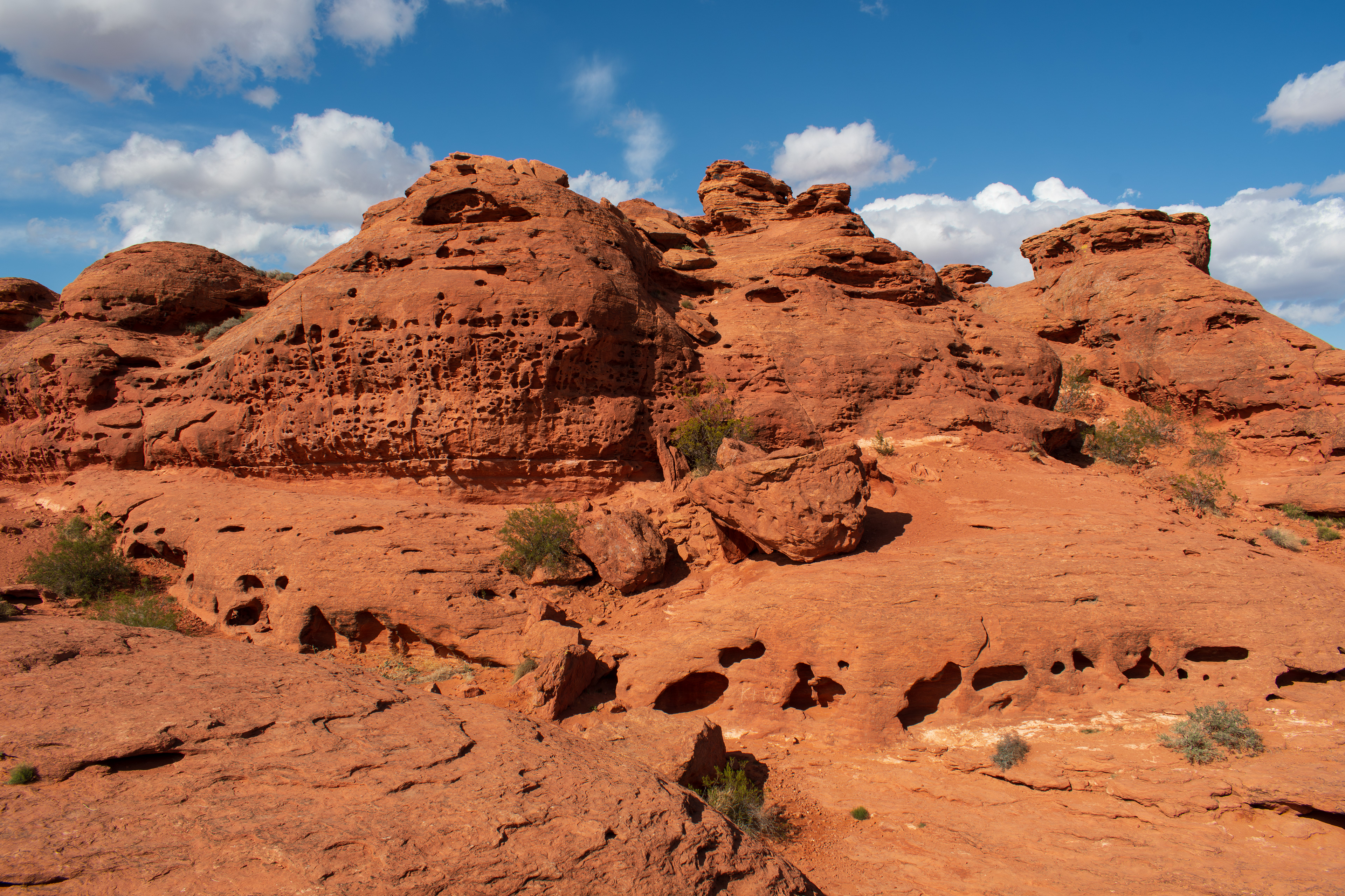 ST. GEORGE, UTAH, USA – MAY 5, 2025: Natural sandstone formations and arid terrain at Pioneer Park, a scenic public space in St. George, Utah, known for its red rock landscapes and hiking trails.