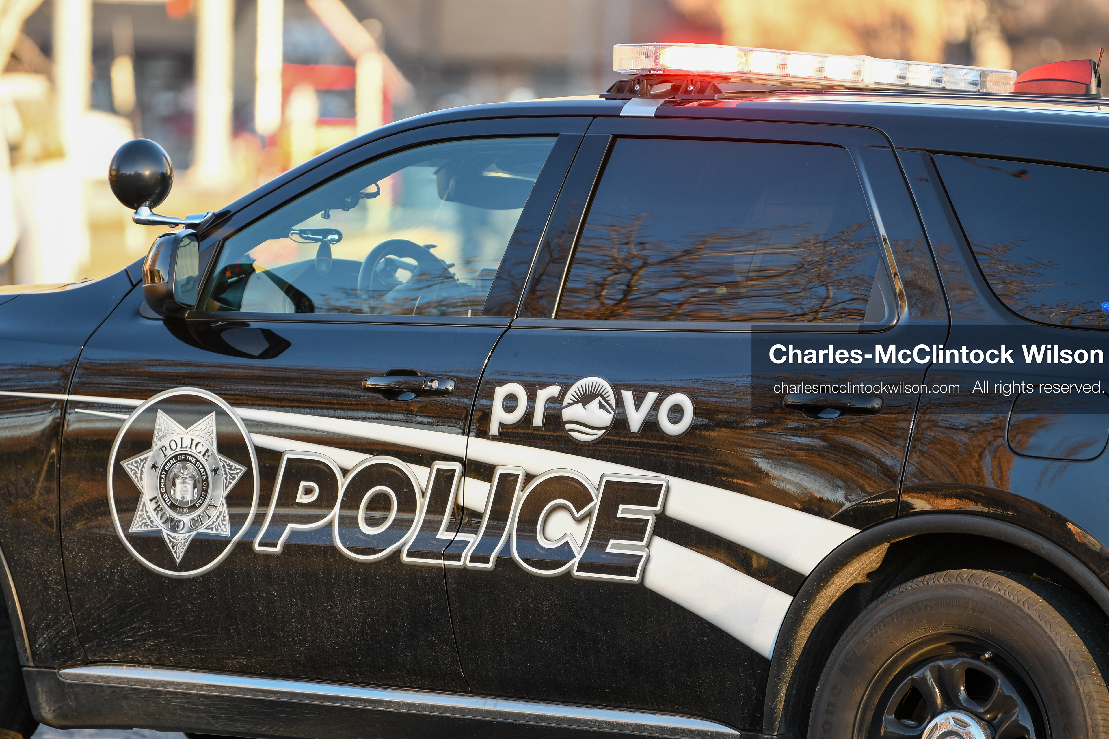 PROVO, UTAH, USA – DECEMBER 11, 2025: A Provo Police cruiser blocks the road near the Fourth District Court in Provo during the first in‑person court appearance of Tyler Robinson in the Charlie Kirk murder case. (Credit Image: © Charles‑McClintock Wilson/ZUMA Press Wire)