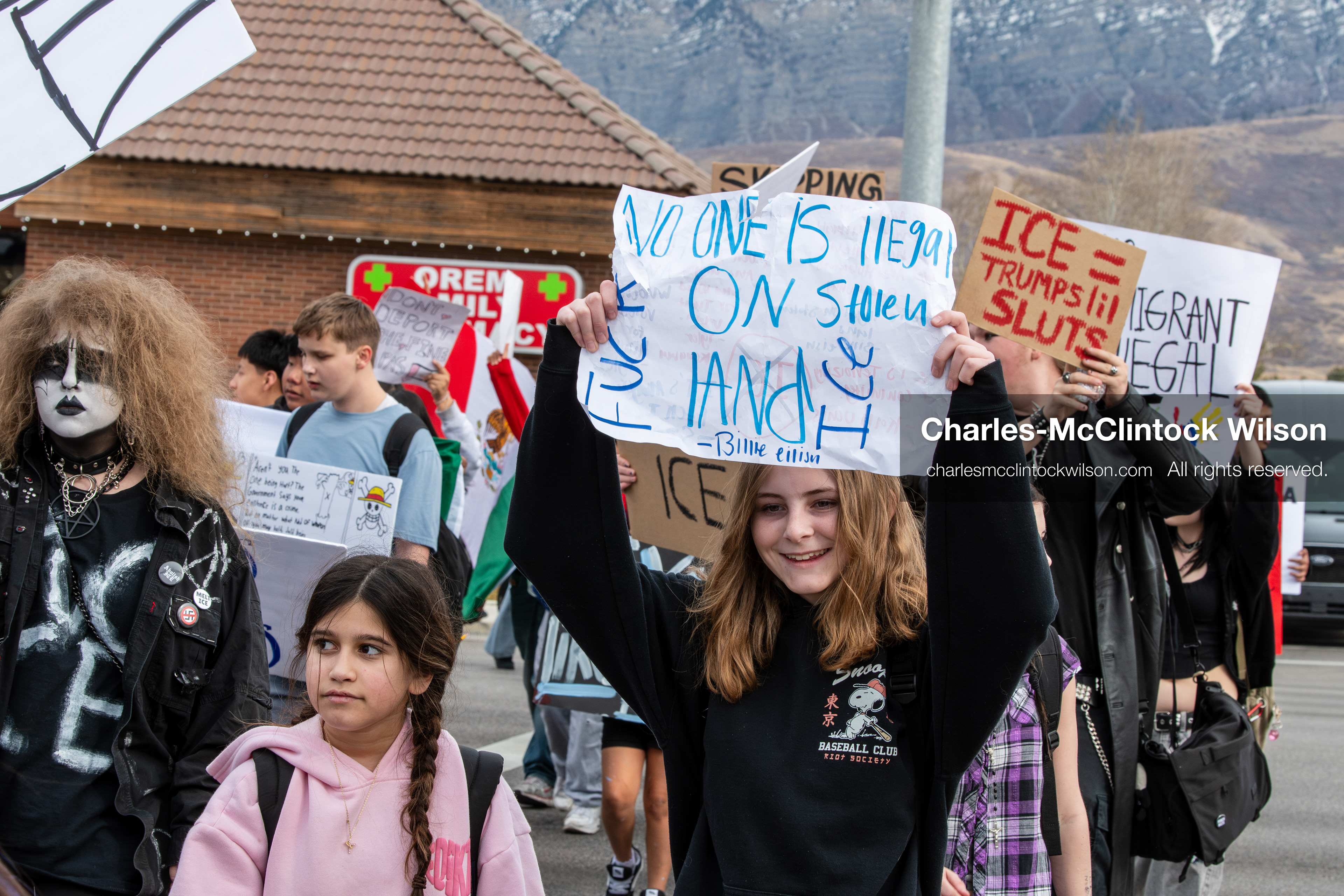 February 11, 2026, Orem, Utah, USA: Students march along State Street during a student‑led protest involving participants from multiple Orem schools. (Credit Image: © Charles‑McClintock Wilson/ZUMA Press Wire)