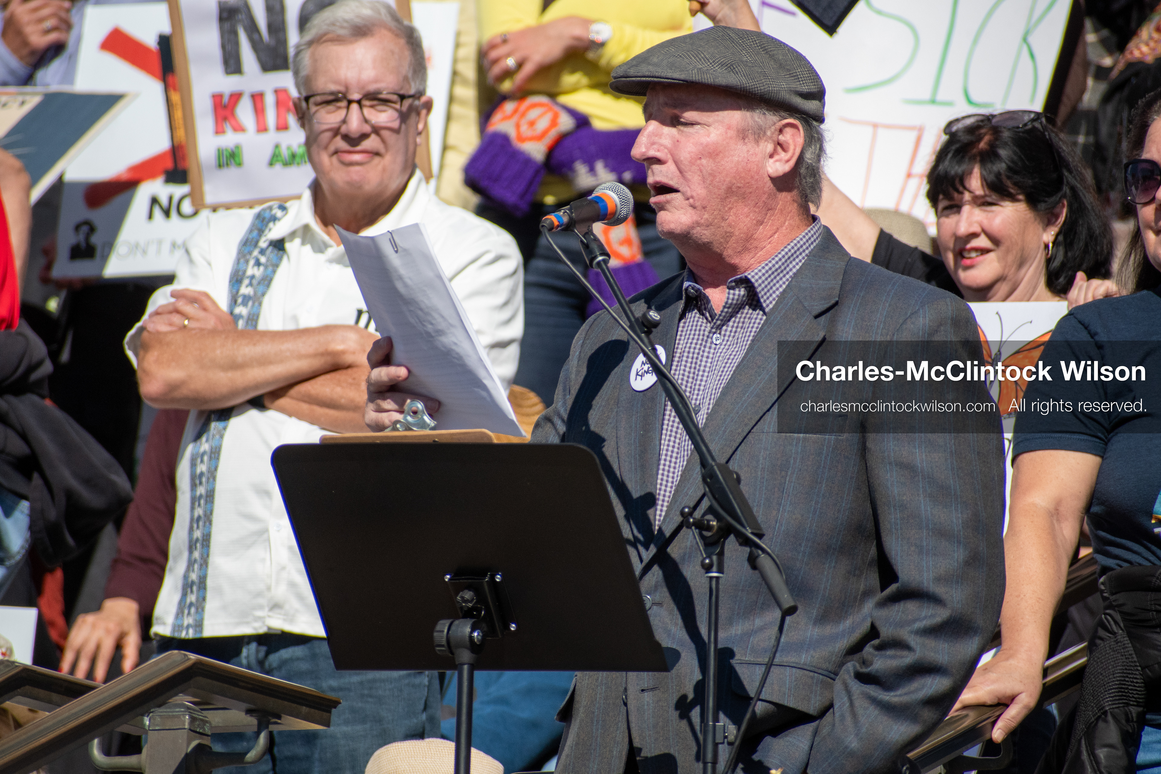October 18, 2025, Salt Lake City, Utah, USA: A speaker addresses the crowd during a "No Kings" protest at the Utah State Capitol. The protest was part of a nationwide mobilization.