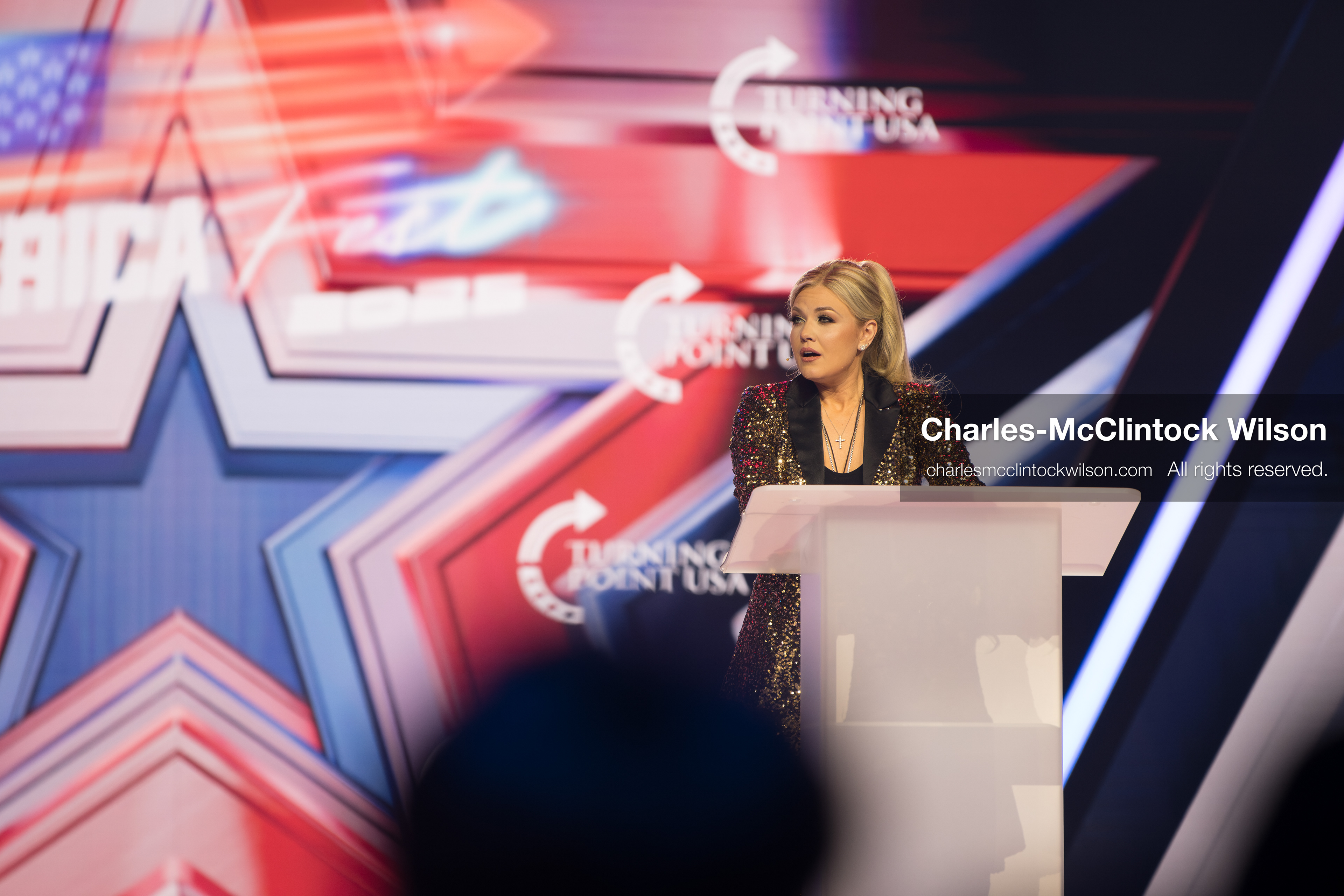 December 18, 2025, Phoenix, Arizona, USA: Mrs. Erika Kirk, CEO of Turning Point USA, speaks during Day One of Turning Point USA’s AmericaFest 2025 at the Phoenix Convention Center in Phoenix, Arizona.   (Credit Image: © Charles‑McClintock Wilson/ZUMA Press Wire)