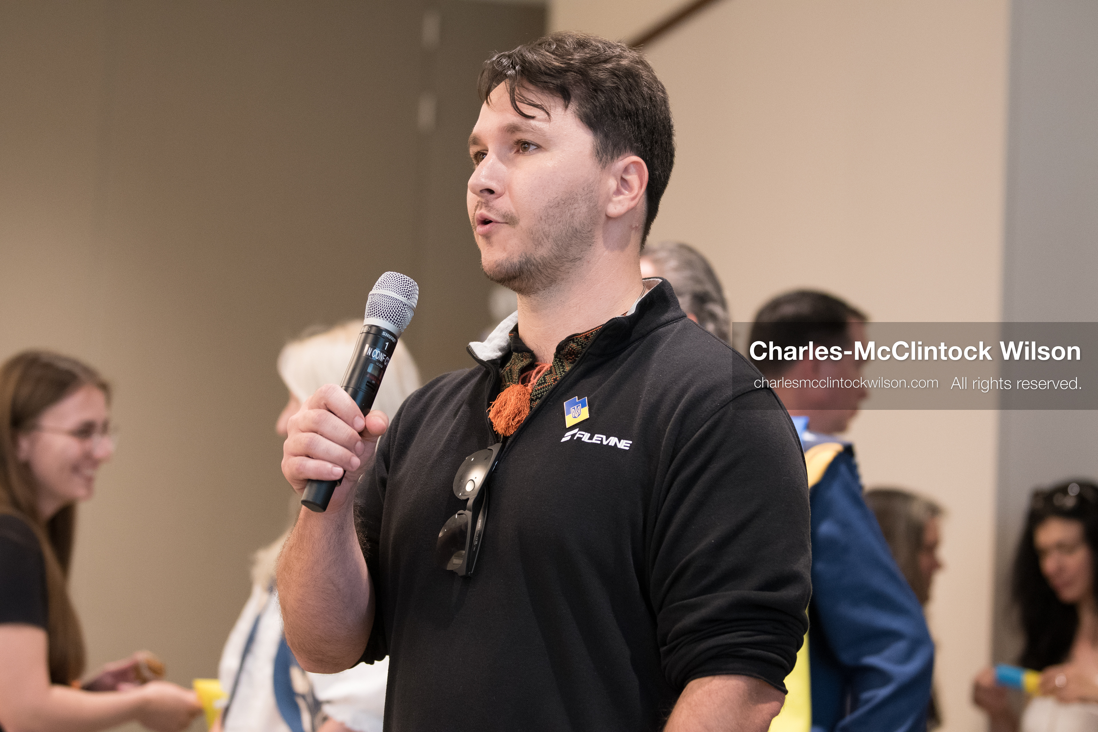 July 23, 2026, Salt Lake City, Utah, USA: ALAN DAVID speaks into a microphone during a community meeting featuring Ukrainian activist Serhiy Prytula at the Utah State Capitol building in Salt Lake City, Utah, on Thursday, July 23, 2026. The event, titled ''Ukraine in the Fifth Year of the Full-Scale War: An Honest Conversation,'' was hosted by the Prytula Foundation USA to discuss civil defense and ongoing humanitarian aid initiatives. (Credit Image: © Charles-McClintock Wilson/ZUMA Press Wire)