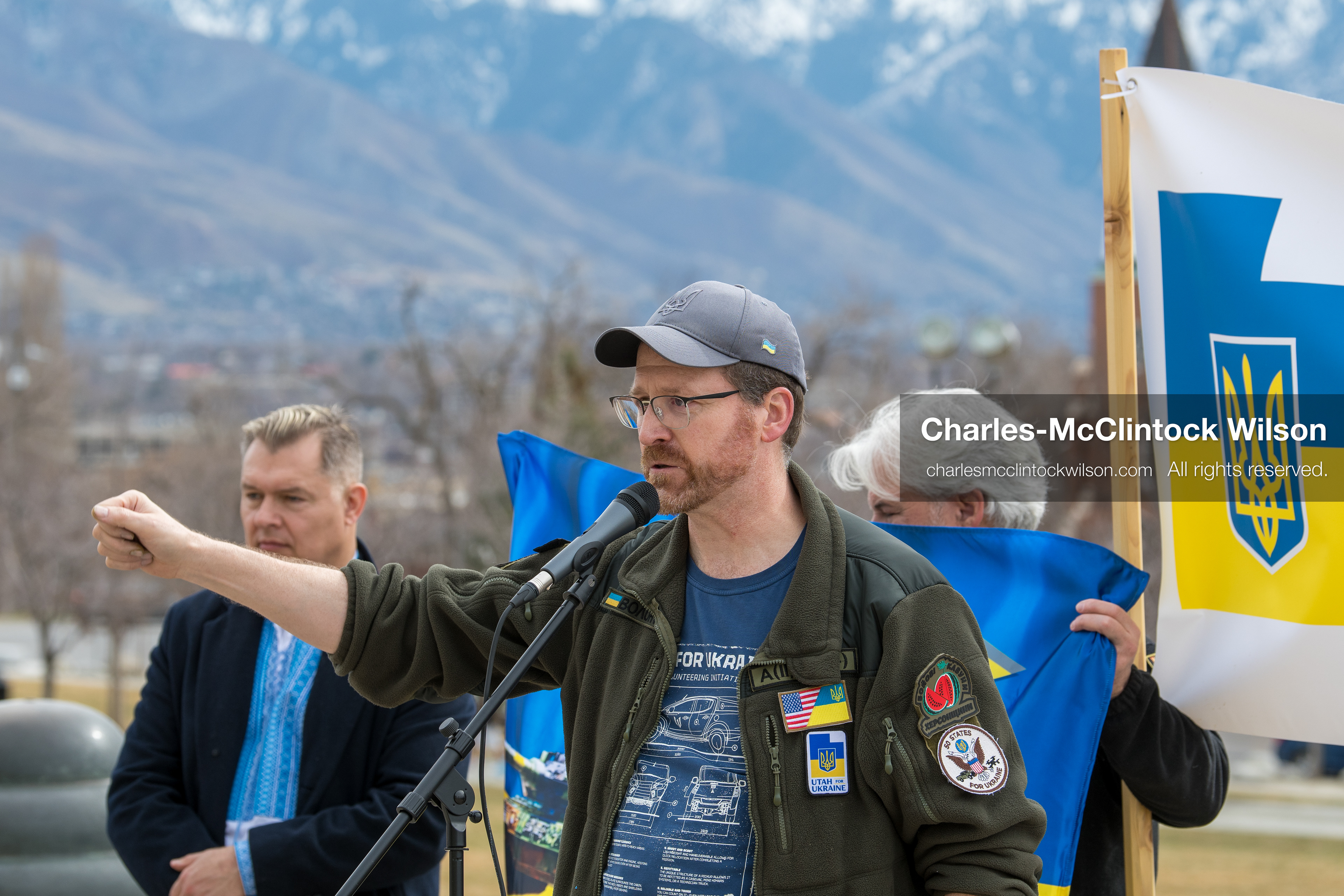  February 28, 2026, Salt Lake City, Utah, USA: NATHANIEL SANDERS, a Salt Lake County Deputy District Attorney and a vocal advocate for Ukraine, speaks during the Stand With Ukraine rally at the Utah State Capitol. The event marked the four year anniversary of the full scale Russian invasion of Ukraine and brought community members together in support of Ukrainians and local humanitarian efforts. (Credit Image: © Charles McClintock Wilson/ZUMA Press Wire)