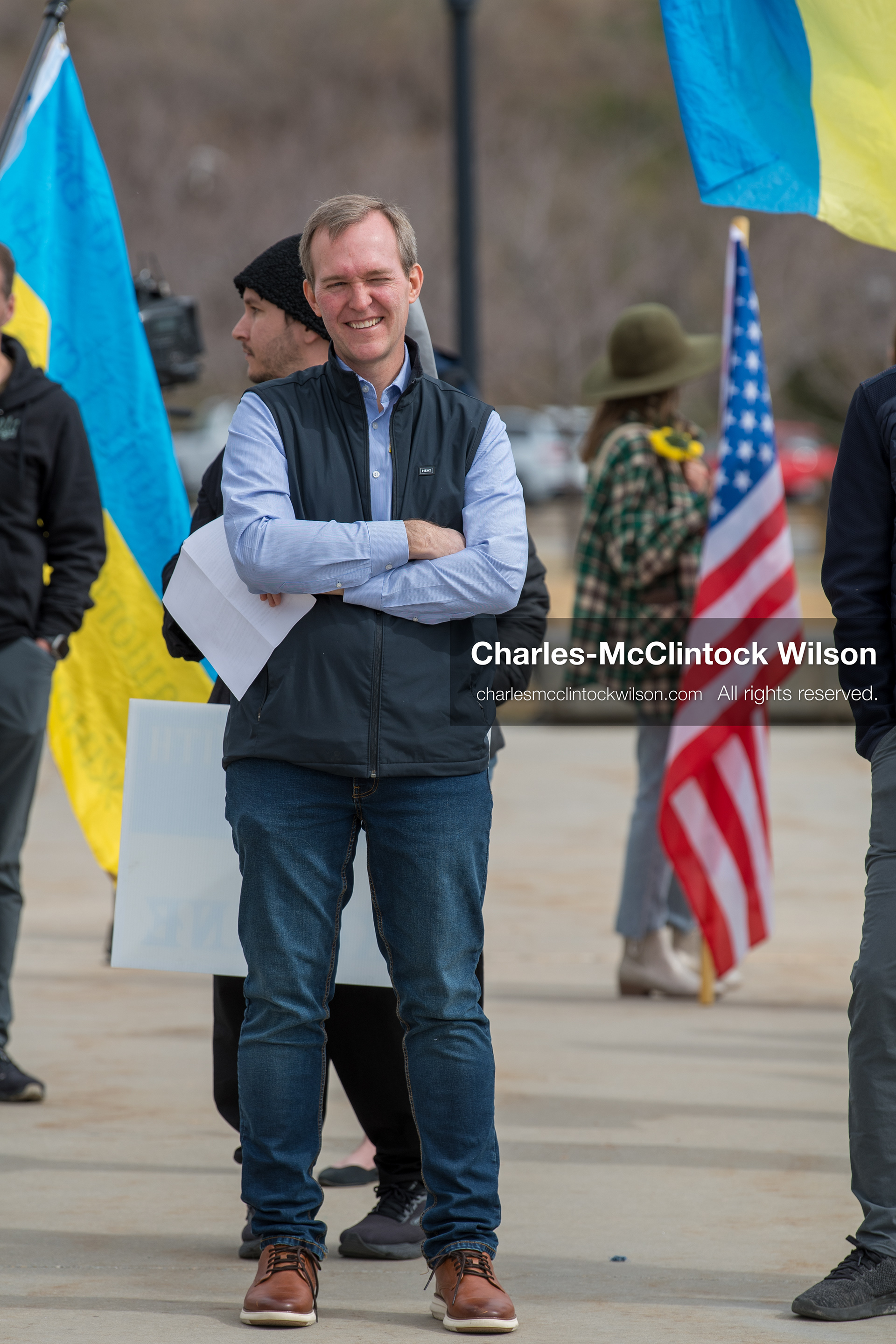 February 28, 2026, Salt Lake City, Utah, USA: BEN MCADAMS, former U.S. Congressman, a Democrat from Utah and a 2026 congressional candidate, stands with attendees during the Stand With Ukraine rally at the Utah State Capitol. The event marked the four year anniversary of the full scale Russian invasion of Ukraine and drew community members showing support for Ukrainians and local humanitarian efforts. (Credit Image: © Charles McClintock Wilson/ZUMA Press Wire)