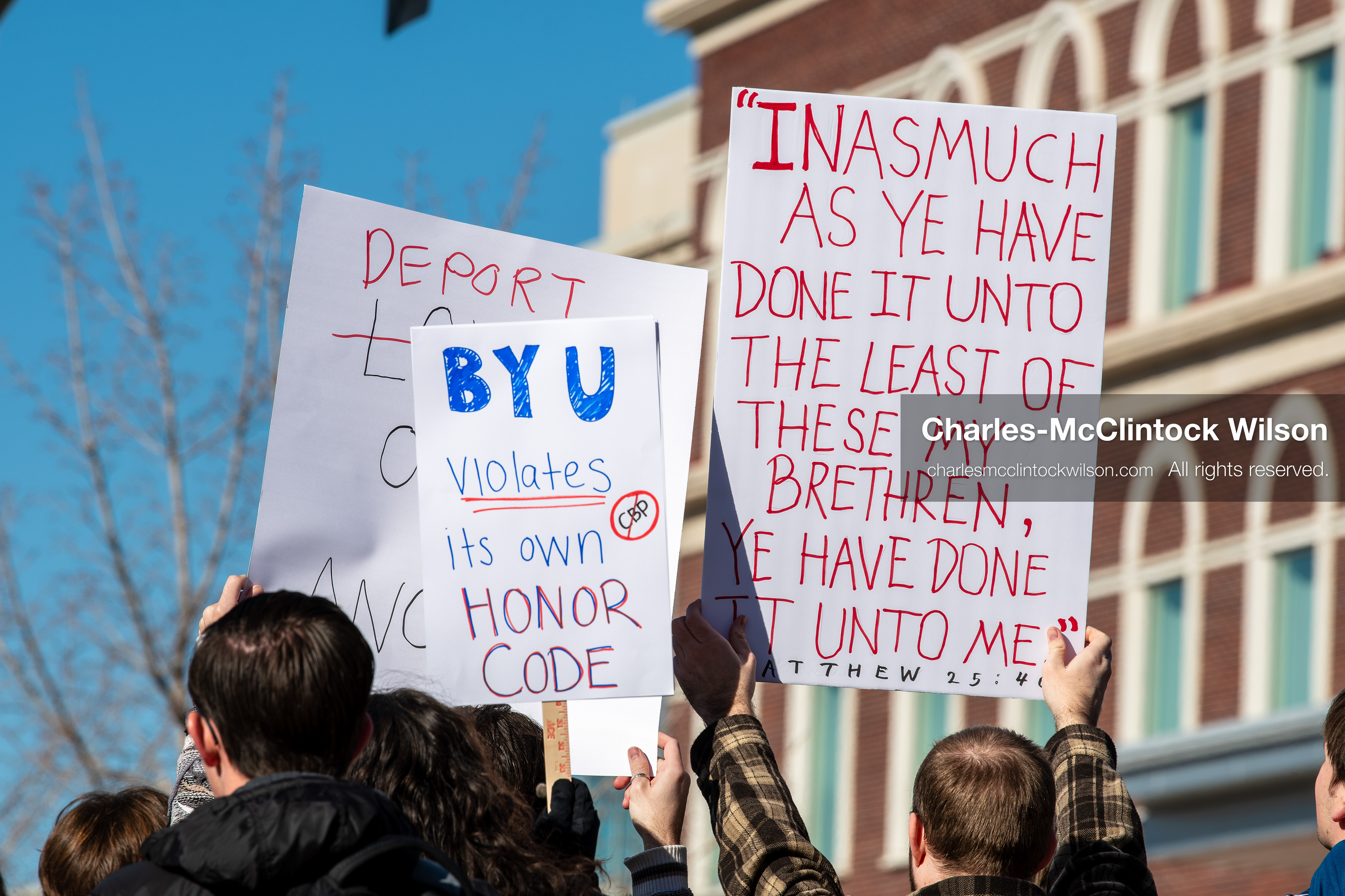 February 5, 2026, Provo, Utah, USA: Students and community members gather near Brigham Young University in Provo to demonstrate against the presence of US Customs and Border Protection recruiters at a career fair held on the BYU campus. (Credit Image: © Charles McClintock Wilson/ZUMA Press Wire)