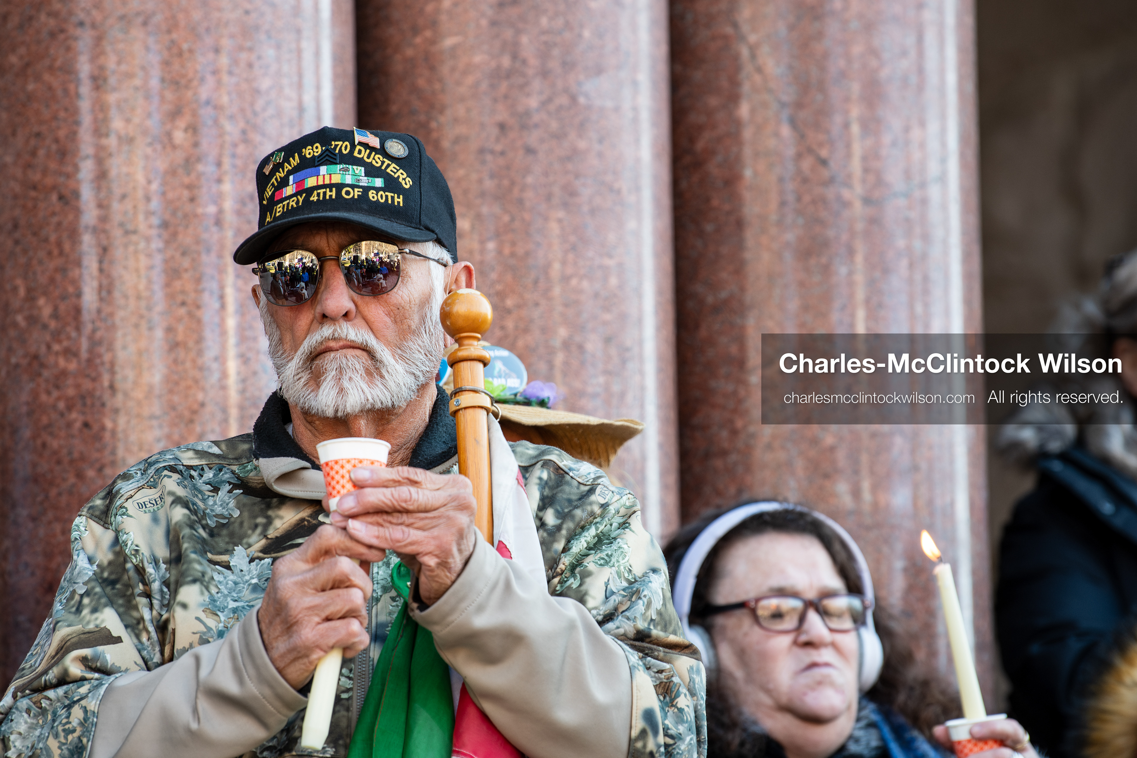 Salt Lake City, Utah, January 10, 2026: A man holds a candle during a vigil for Renee Nicole Good and other victims who died during ICE enforcement, part of the ICE Out for Good protest at Washington Square Park. (Credit Image: © Charles‑McClintock Wilson/ZUMA Press Wire)