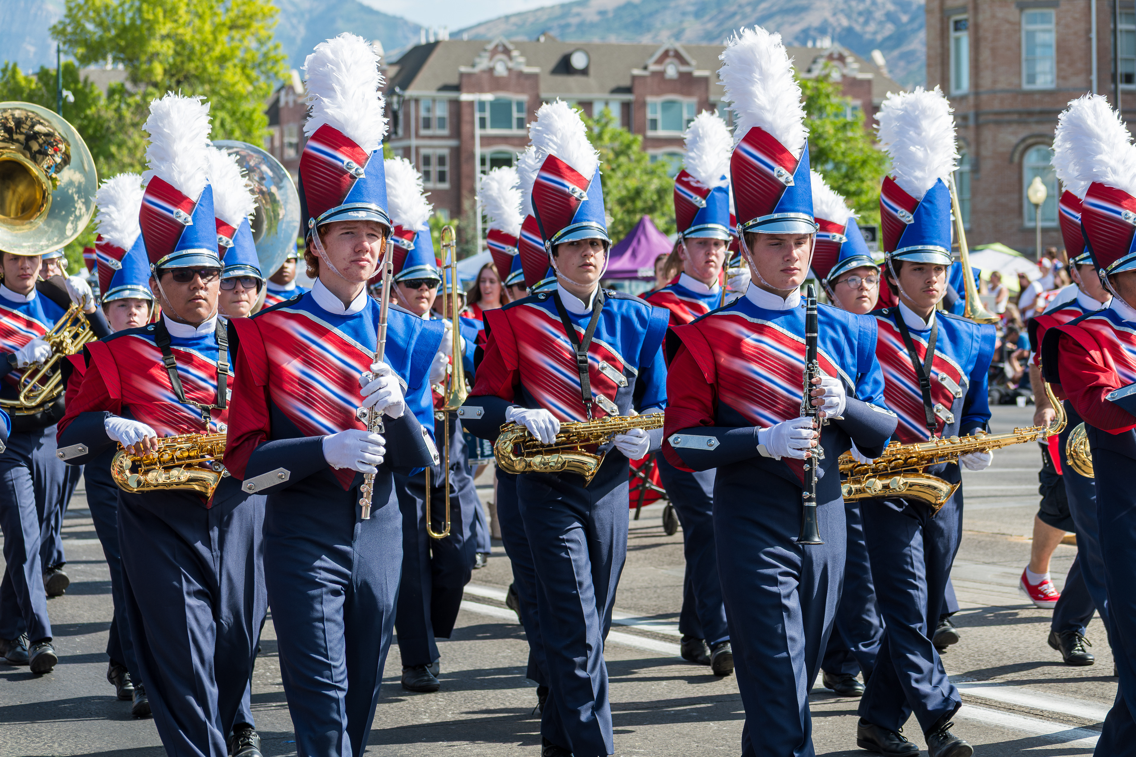 Provo, Utah – July 4, 2025: A marching band performs along Center Street during the Freedom Festival Grand Parade, part of the city’s annual Independence Day celebration.