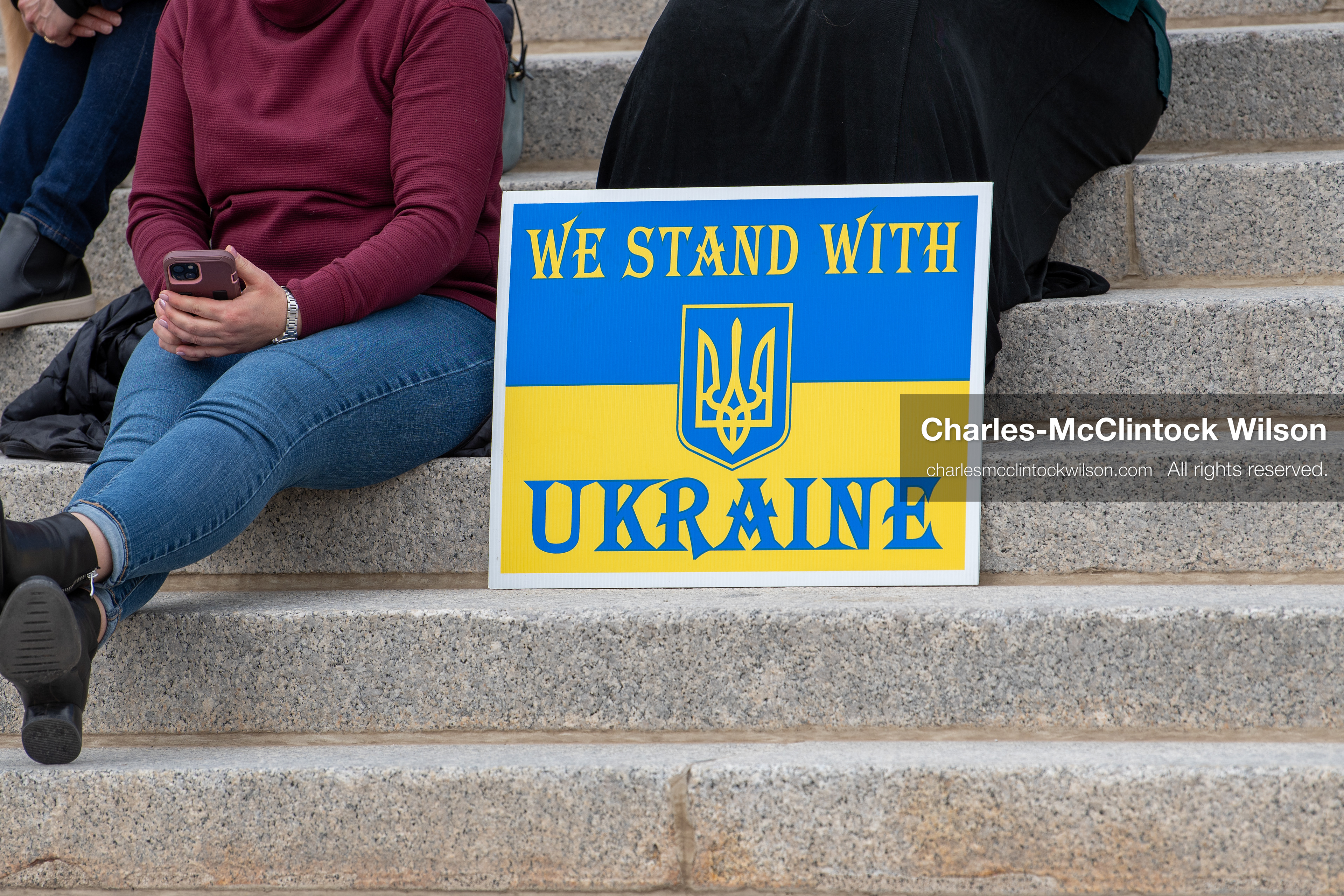 February 28, 2026, Salt Lake City, Utah, USA: A sign reading We Stand With Ukraine rests on the steps near the Utah State Capitol during the Stand With Ukraine rally. The gathering marked the four year anniversary of the full scale Russian invasion of Ukraine and brought community members together in support of Ukrainians and local humanitarian efforts. (Credit Image: © Charles McClintock Wilson/ZUMA Press Wire)
