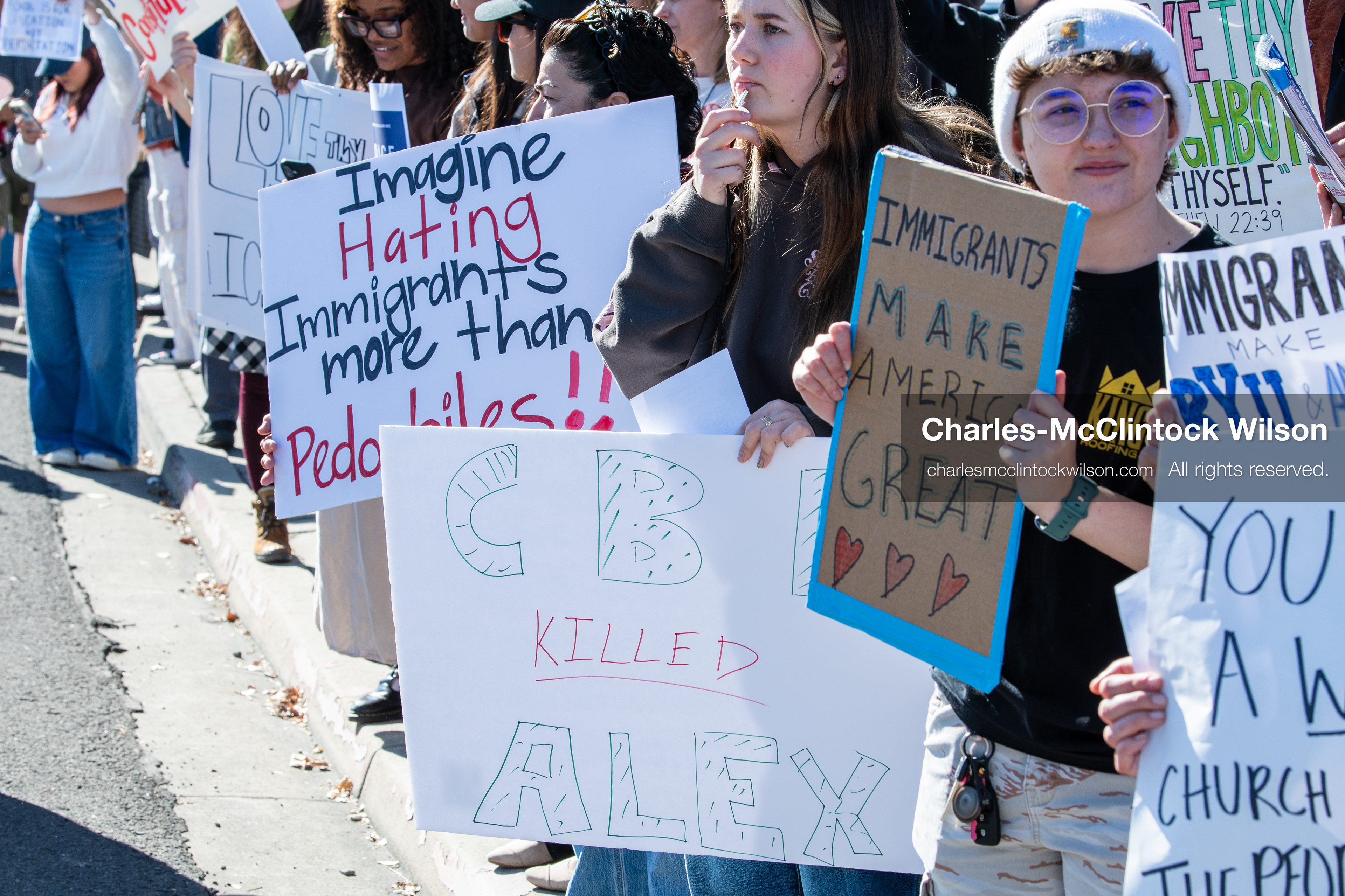 February 5, 2026, Provo, Utah, USA: Students and community members gather near Brigham Young University in Provo to demonstrate against the presence of US Customs and Border Protection recruiters at a career fair held on the BYU campus. (Credit Image: © Charles McClintock Wilson/ZUMA Press Wire)