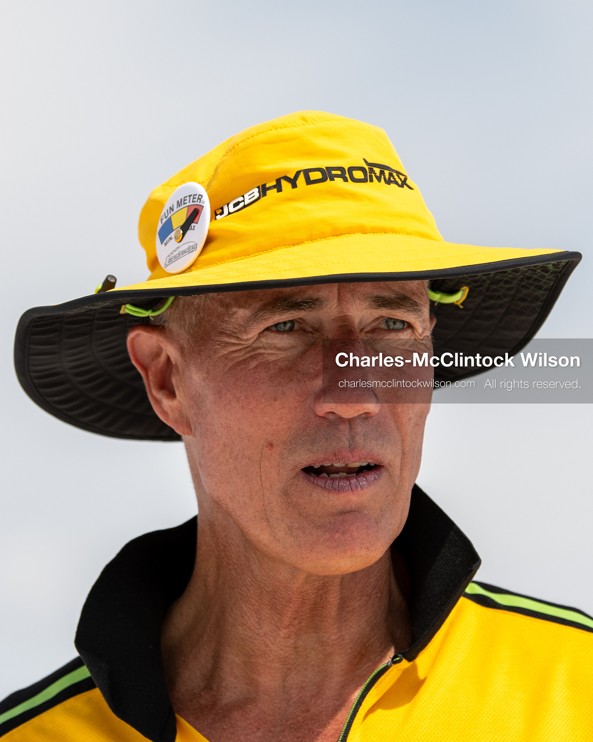 August 11, 2026, Wendover, Utah, USA: British pilot ANDY GREEN speaks during a media interview on the Bonneville Salt Flats on Tuesday. Green piloted the hydrogen-powered ''JCB Hydromax'' streamliner to a historic record-breaking top speed of 406.320 mph. (Credit Image: © Charles McClintock Wilson/ZUMA Press Wire)