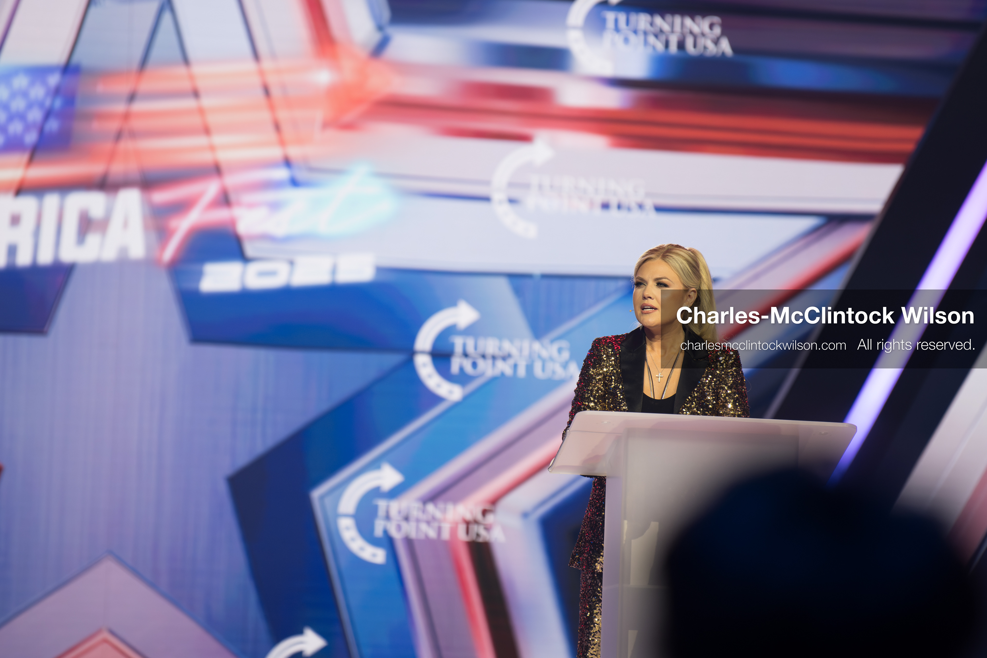 December 18, 2025, Phoenix, Arizona, USA: Mrs. Erika Kirk, CEO of Turning Point USA, speaks during Day One of Turning Point USA’s AmericaFest 2025 at the Phoenix Convention Center in Phoenix, Arizona.   (Credit Image: © Charles‑McClintock Wilson/ZUMA Press Wire)