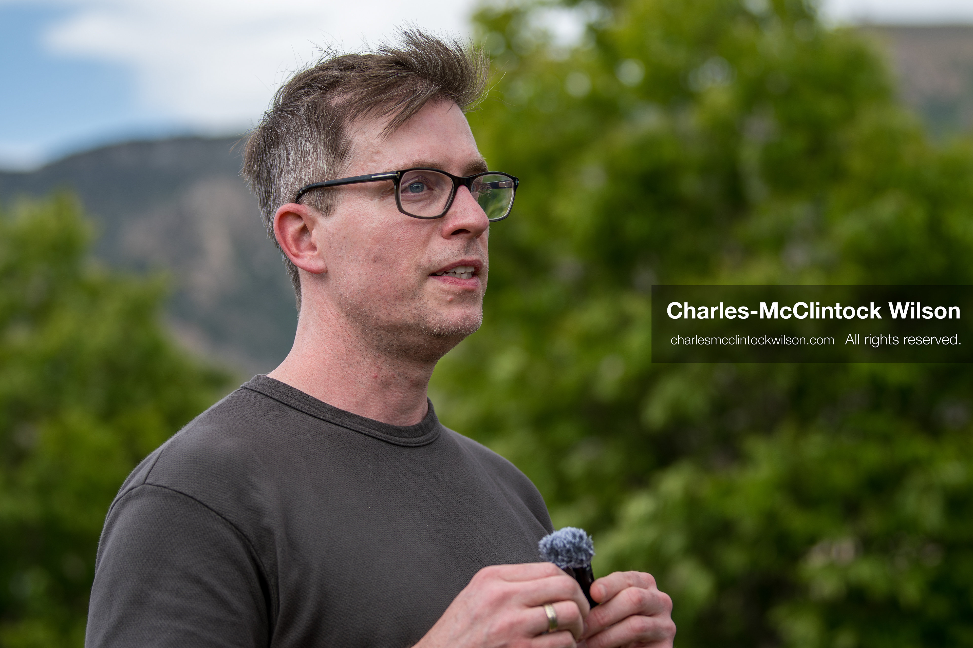 May 13, 2026, Brigham City, Utah, USA: US political satirist and digital creator WALTER MASTERSON speaks to attendees outside the Box Elder County Justice Courthouse in Brigham City, Utah, on May 13, 2026, during a gathering over the proposed data center project backed by businessman Kevin O'Leary, which has drawn public concern over water use, power demand, and transparency. (Credit Image: © Charles-McClintock Wilson/ZUMA Press Wire)