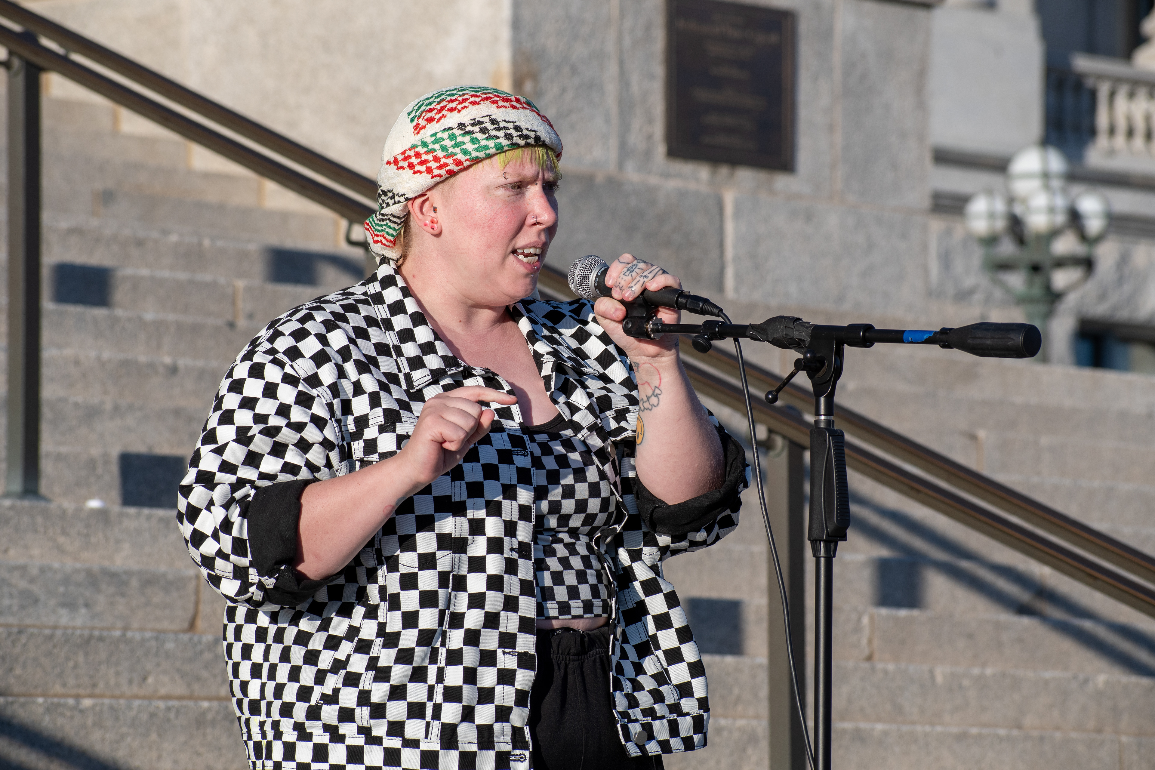 October 10, 2025, Salt Lake City, Utah, USA: A speaker addresses attendees during the Free Palestine Rally organized in front of the Utah State Capitol. (Credit Image: © Charles-McClintock Wilson/ZUMA Press Wire)