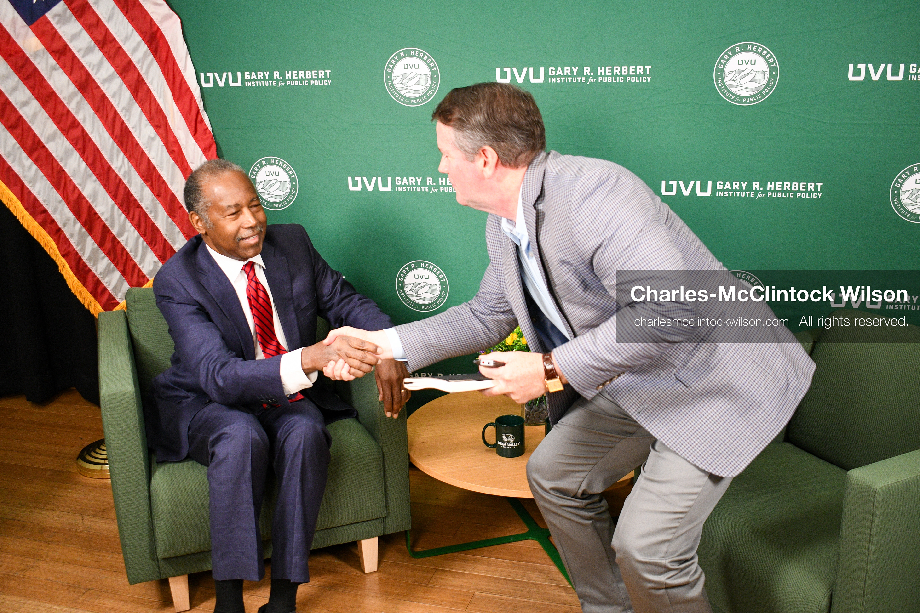 November 5, 2025, Orem, Utah, USA: Dr. Ben Carson, former U.S. Secretary of Housing and Urban Development and 2016 Republican presidential candidate, speaks with members of the press ahead of a public event hosted by the Gary R. Herbert Institute at Utah Valley University in Orem, Utah, on Nov. 5, 2025. (Credit Image: © Charles-McClintock Wilson/ZUMA Press Wire)