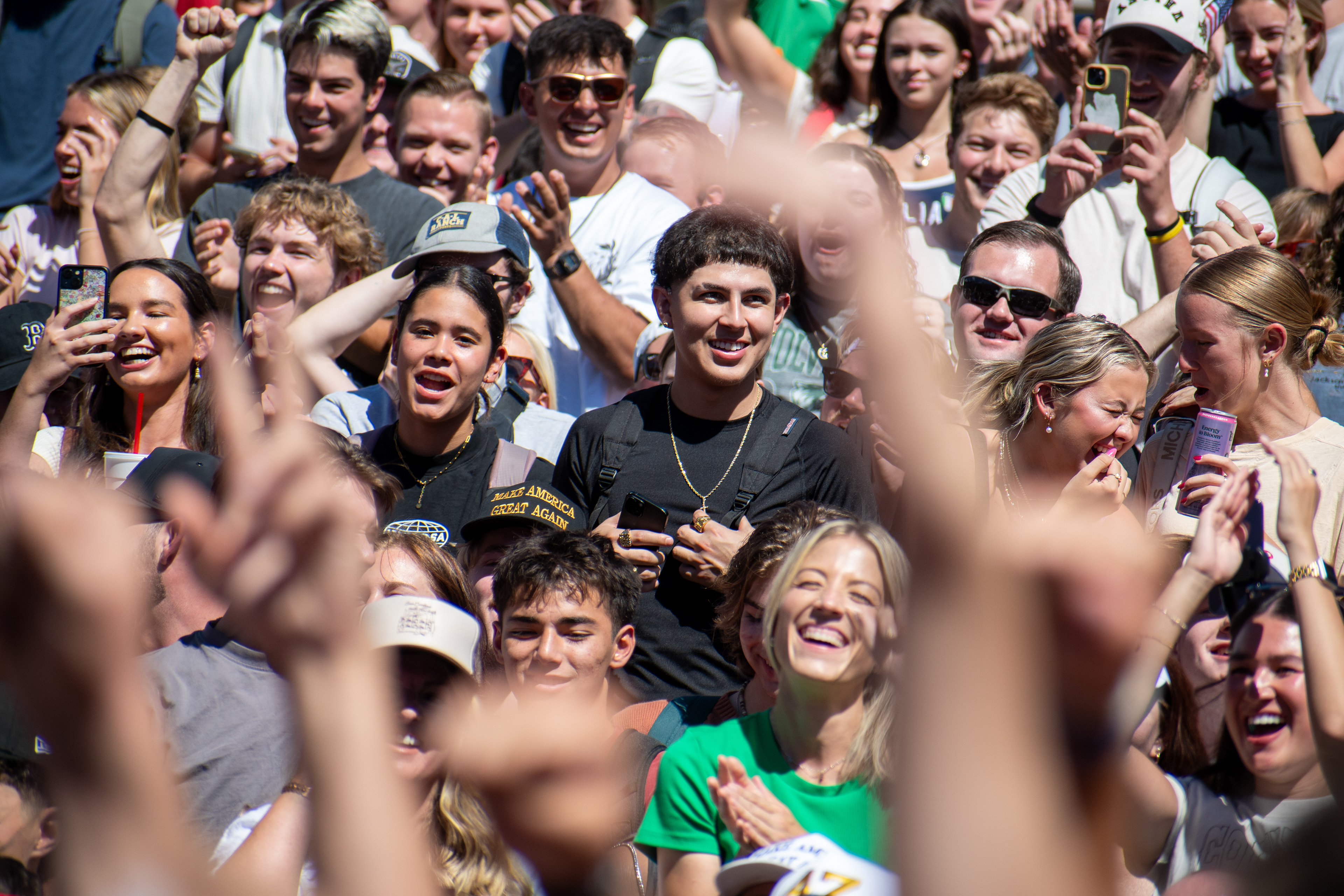 OREM, UTAH – SEPTEMBER 10, 2025: Attendees gather in close formation at Utah Valley University for the opening stop of the American Comeback Tour. The image captures a moment of shared anticipation and civic presence, reflecting the energy, emotion, and communal engagement that defined the event’s intended spirit. © Charles-McClintock Wilson / ZUMA Press