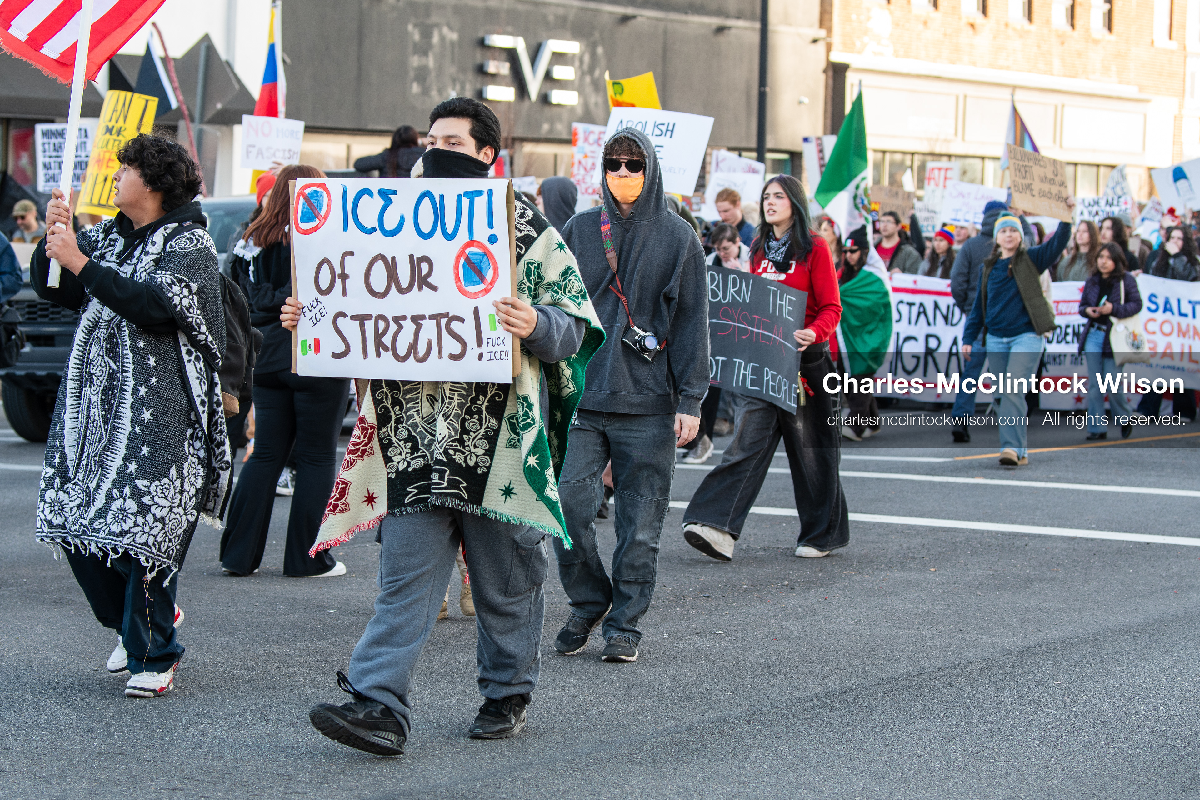 January 30, 2026, Salt Lake City, Utah, USA: Demonstrators march through downtown Salt Lake City during an anti‑ICE protest, part of a nationwide response to immigration enforcement policies. (Credit Image: © Charles‑McClintock Wilson/ZUMA Press Wire)