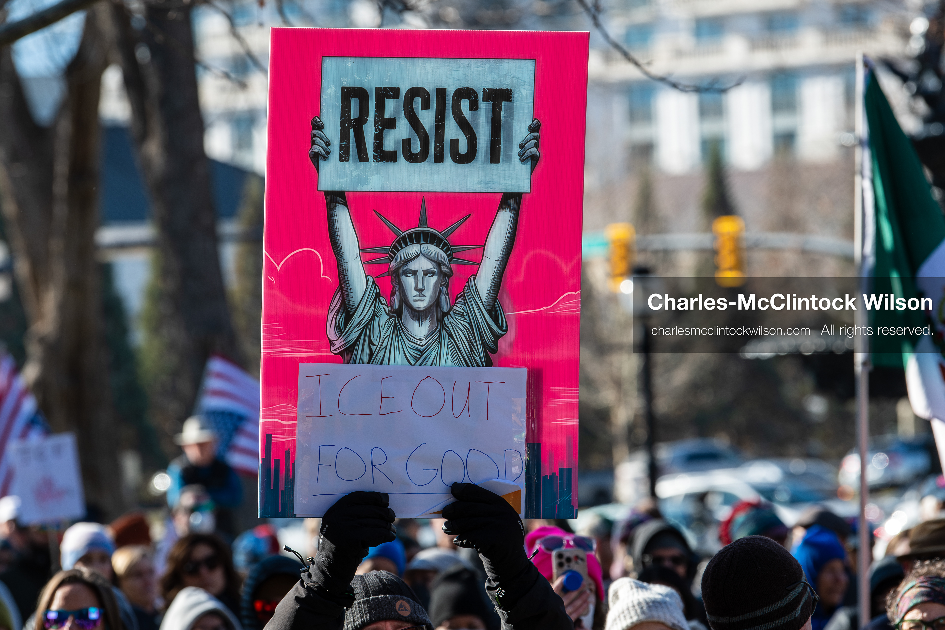 January 10, 2026, Salt Lake City, Utah, USA: A protester holds a sign during the ICE Out for Good protest in Salt Lake City, Utah, on January 10, 2026, a demonstration against ICE and calling for justice for Renee Nicole Good. (Credit Image: © Charles-McClintock Wilson/ZUMA Press Wire)