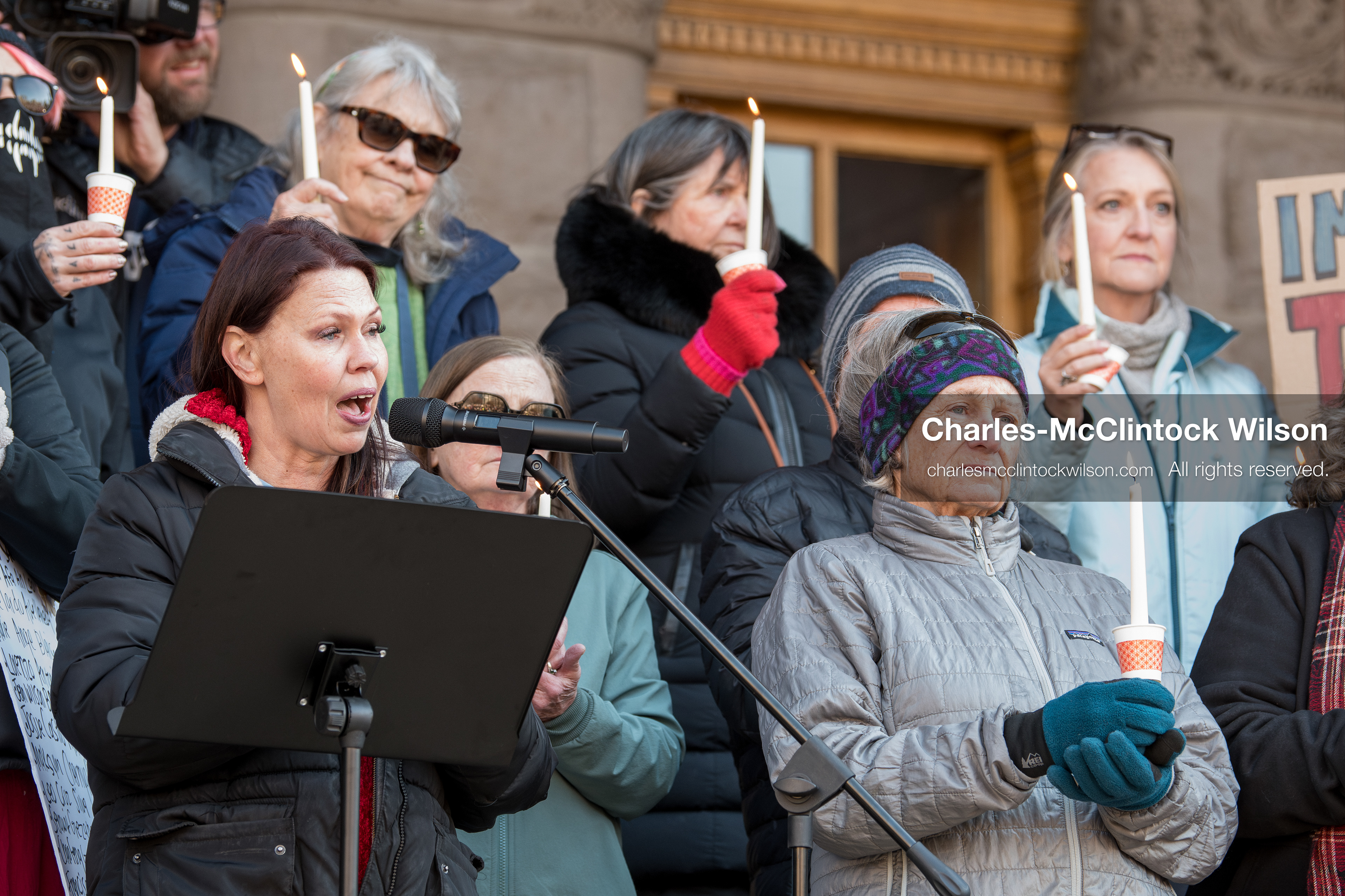 Salt Lake City, Utah, January 10, 2026: Participants hold candles during a vigil for Renee Nicole Good and other victims of ICE enforcement, part of the ICE Out for Good protest at Washington Square Park. (Credit Image: © Charles‑McClintock Wilson/ZUMA Press Wire)
