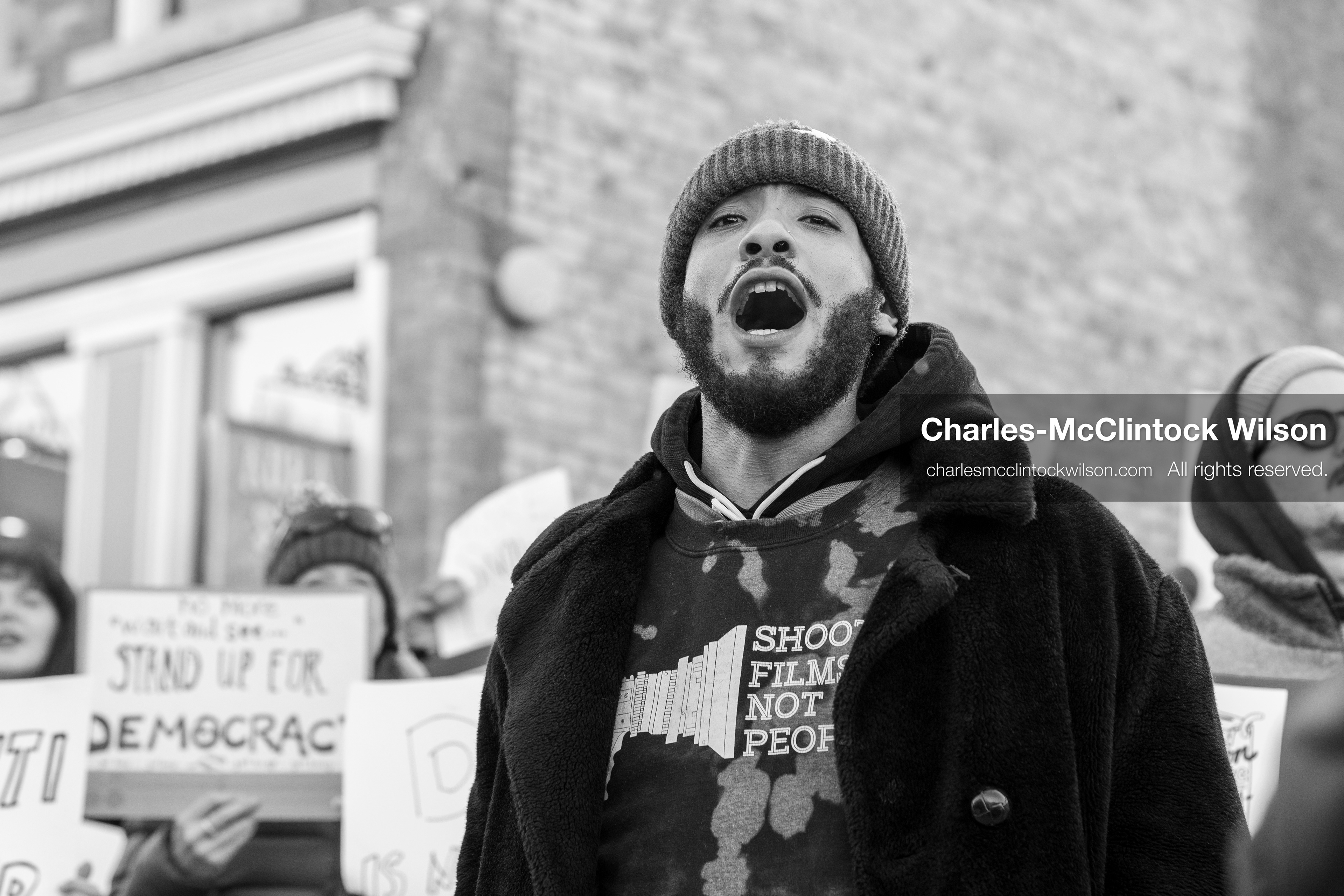 January 26, 2026, Park City, Utah, USA: A demonstrator wears a sweatshirt reading â€œShoot Films Not Peopleâ€ while participating in a protest opposing U.S. Immigration and Customs Enforcement (I.C.E.) ICE agents at the Sundance Film Festival in Park City, Utah, on Monday, Jan. 26, 2026. The event was held in response to the fatal shooting of Alex Pretti by a U.S. Border Patrol officer in Minneapolis. (Credit Image: © Charles McClintock Wilson/ZUMA Press Wire)