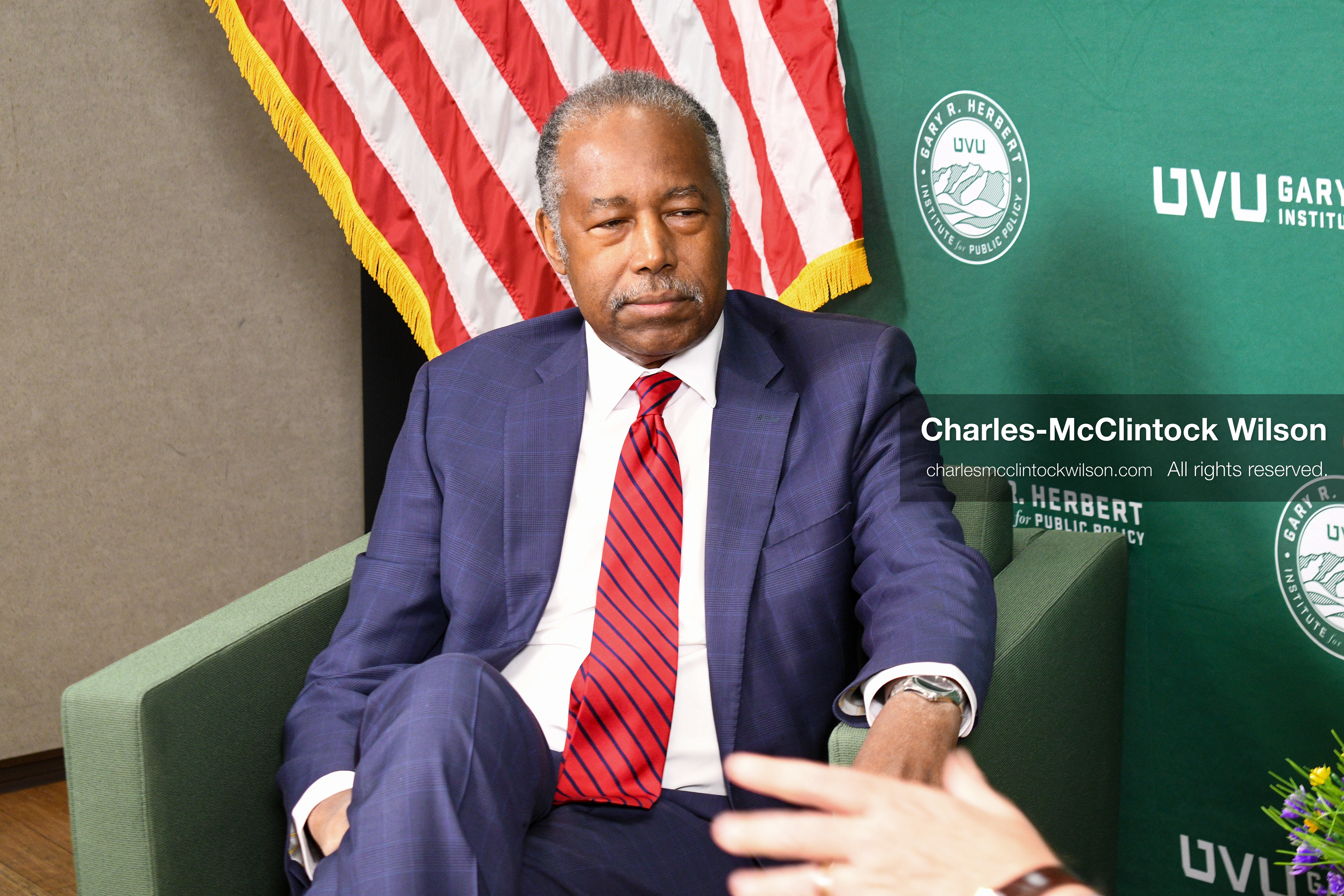 November 5, 2025, Orem, Utah, USA: Dr. Ben Carson, former U.S. Secretary of Housing and Urban Development and 2016 Republican presidential candidate, speaks with members of the press ahead of a public event hosted by the Gary R. Herbert Institute at Utah Valley University in Orem, Utah, on Nov. 5, 2025. (Credit Image: © Charles-McClintock Wilson/ZUMA Press Wire)